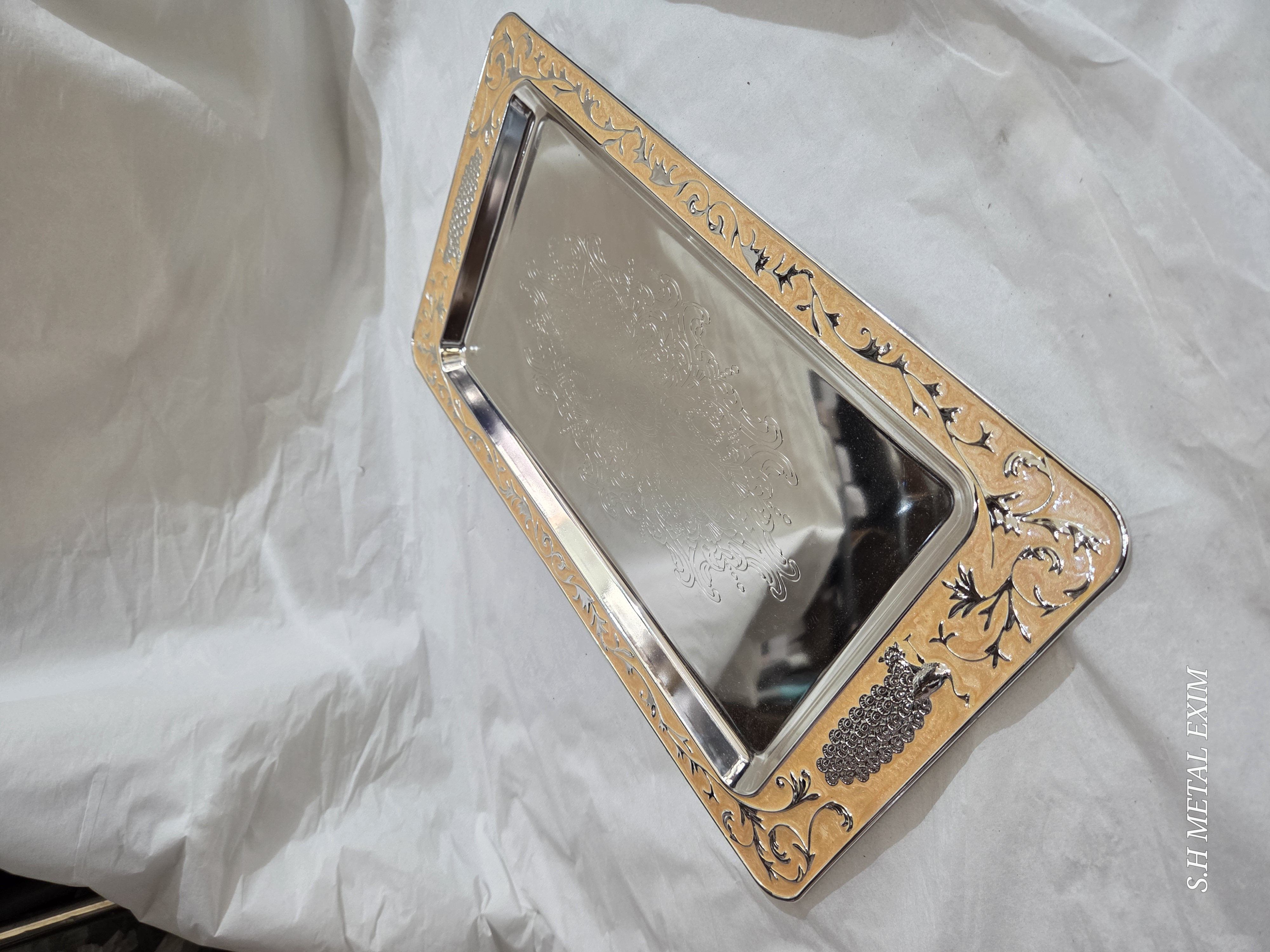 Bountiful Harvest: Silver & Peach Ornate Tray