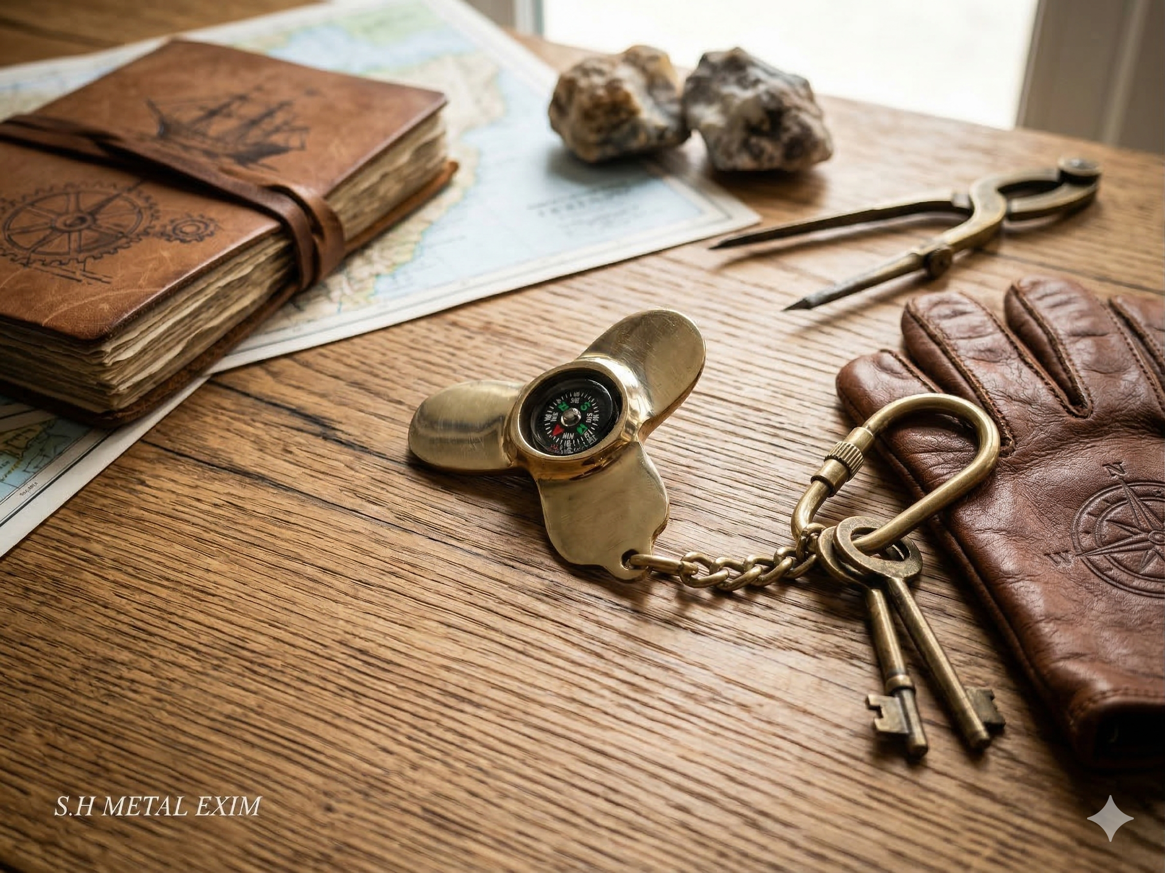 Nautical Propeller Compass Keychain
