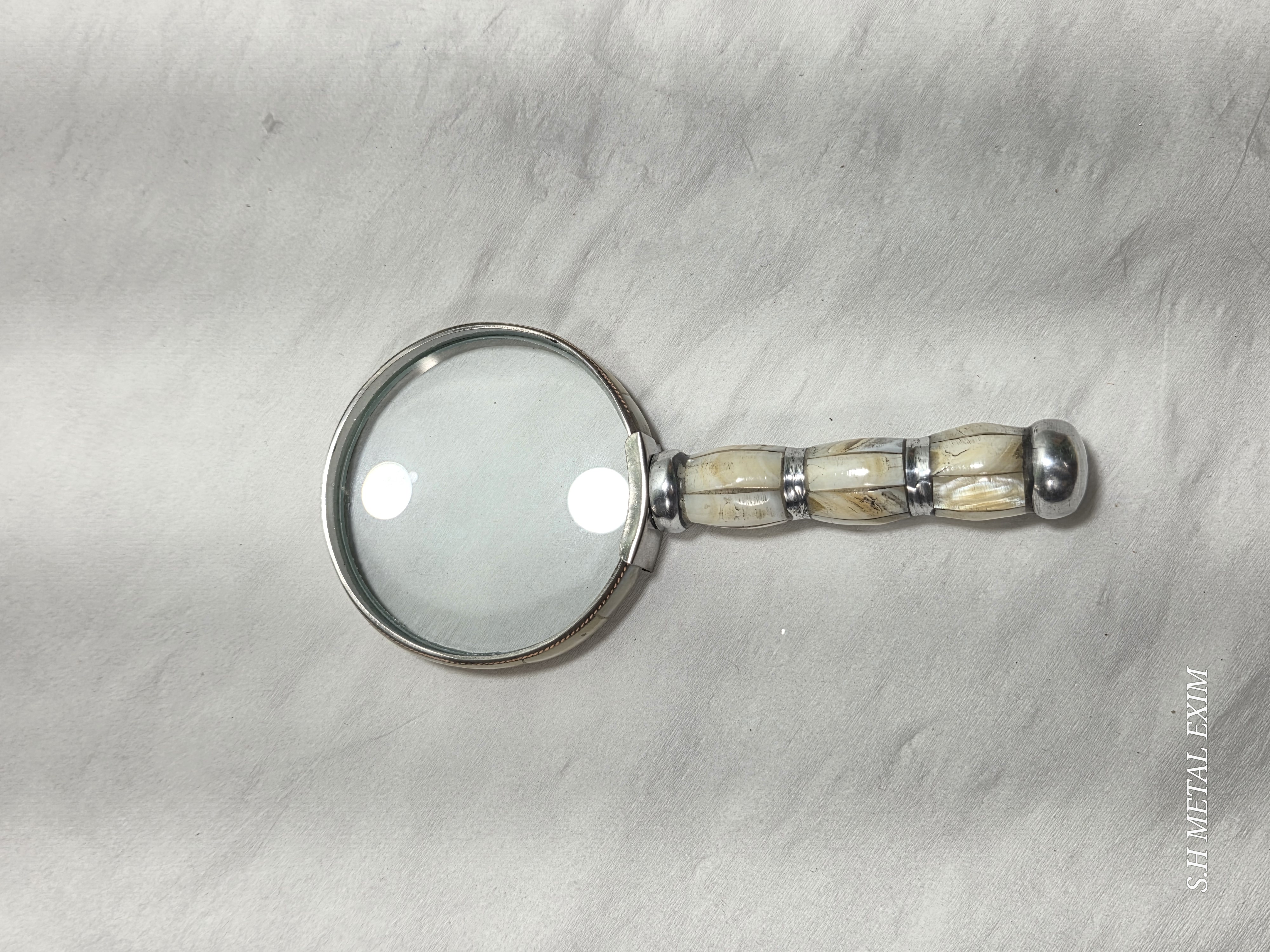 Artisan Bone-Inlay & Silver Handheld Magnifying Glass