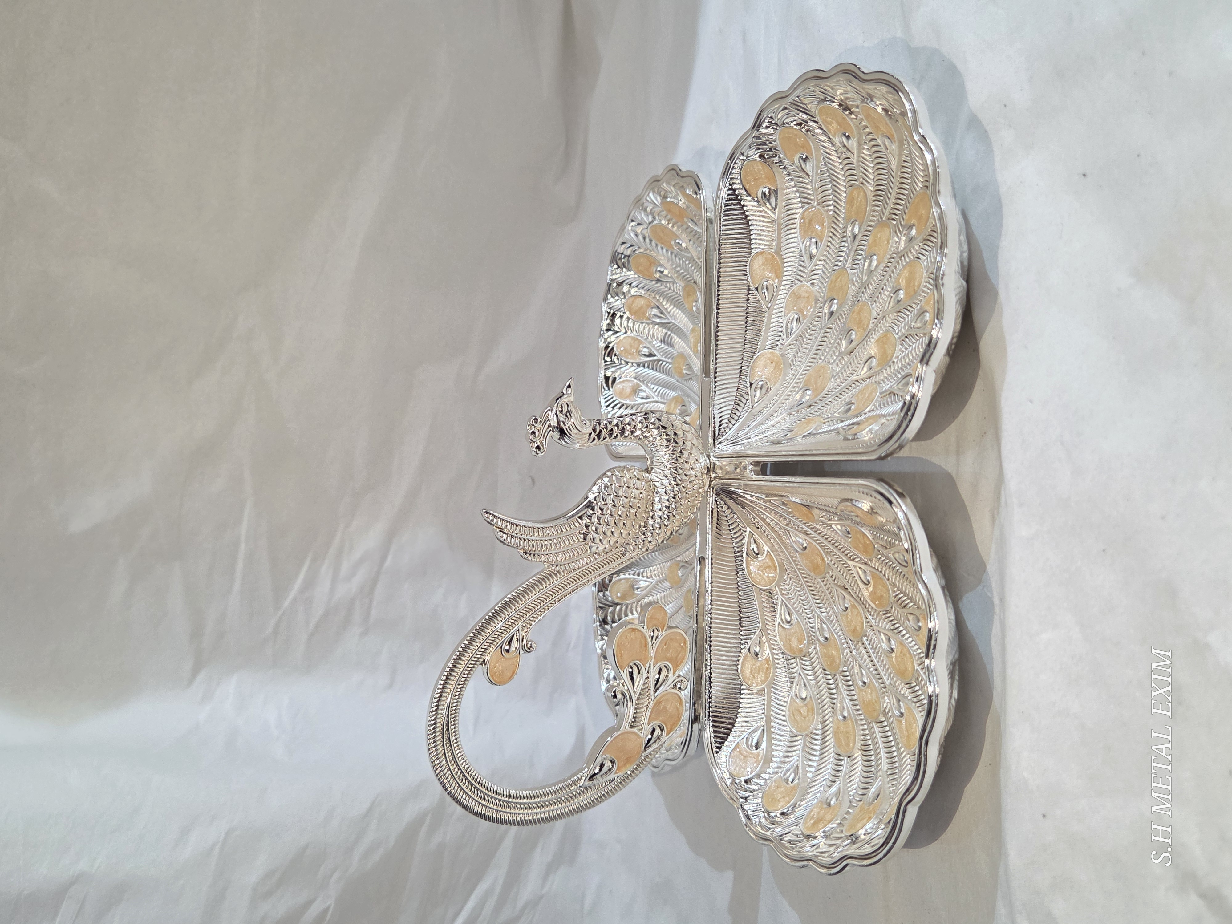 The Royal Platter: Silver Peacock Serving Tray