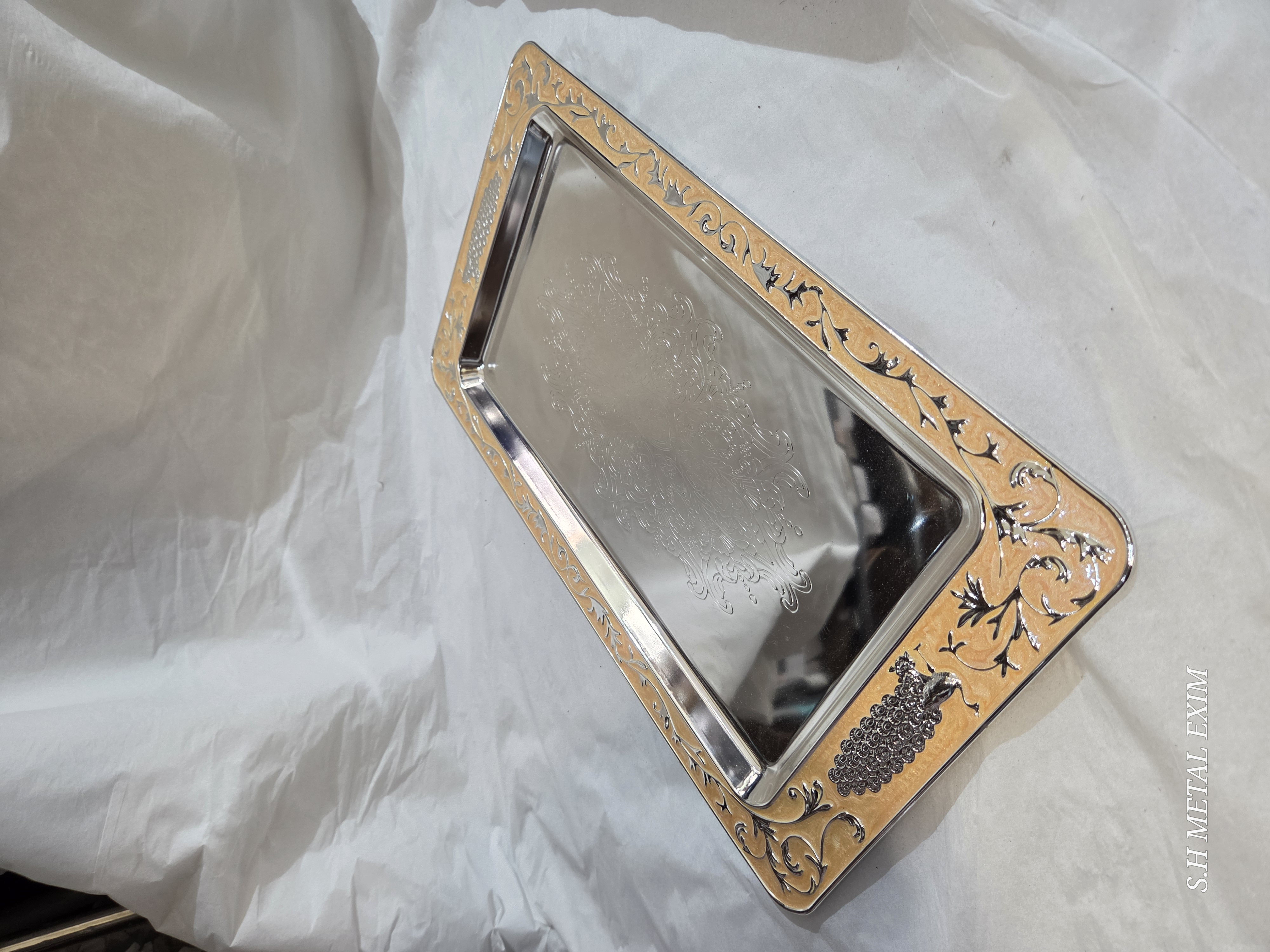 Bountiful Harvest: Silver & Peach Ornate Tray