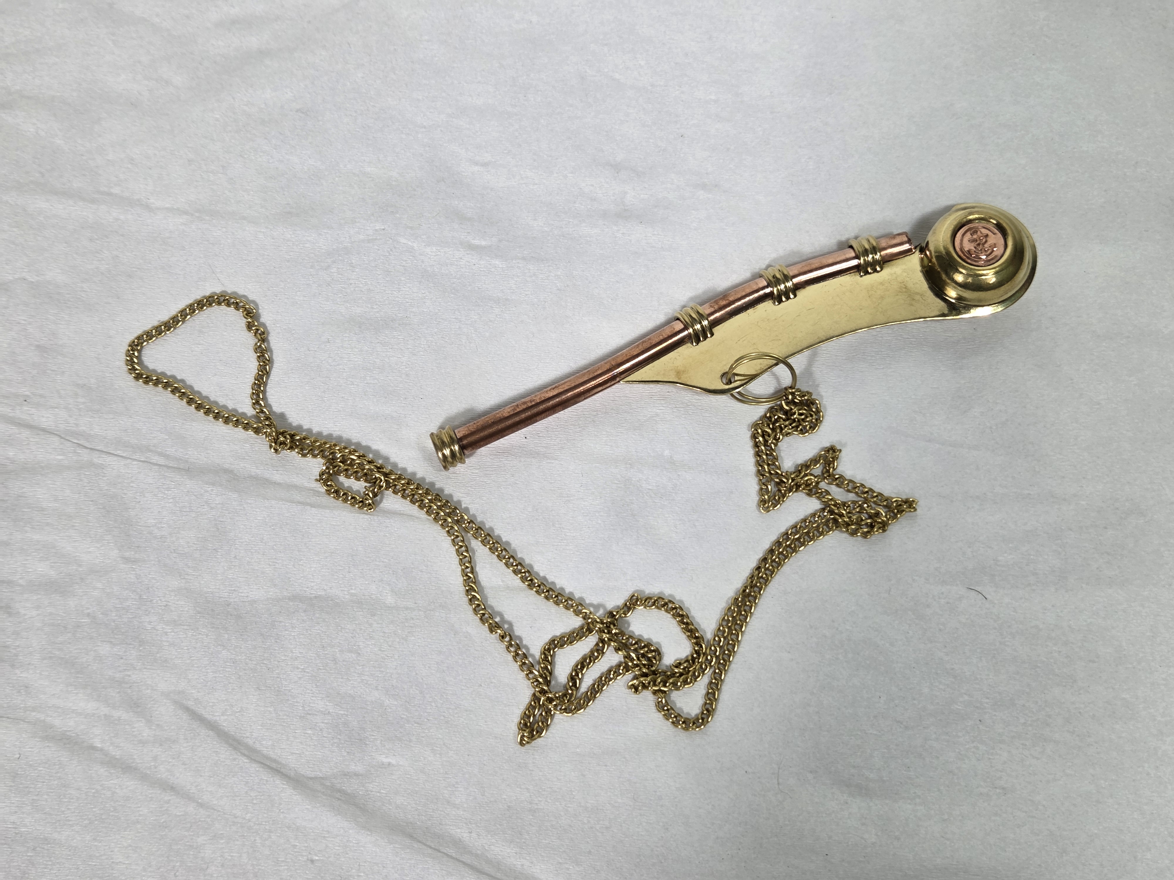 Nautical Boatswain’s Whistle Chain – Vintage Brass & Copper Maritime Necklace