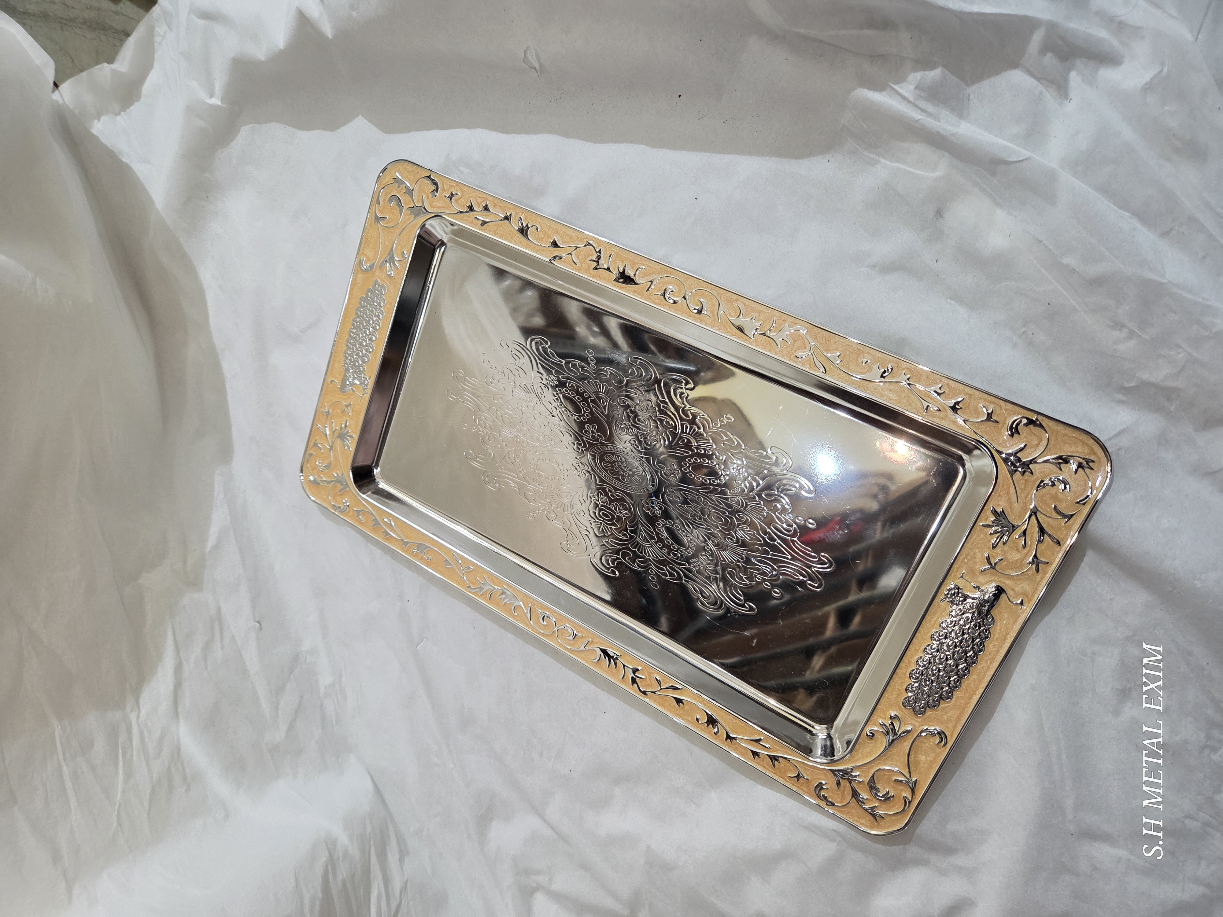 Bountiful Harvest: Silver & Peach Ornate Tray