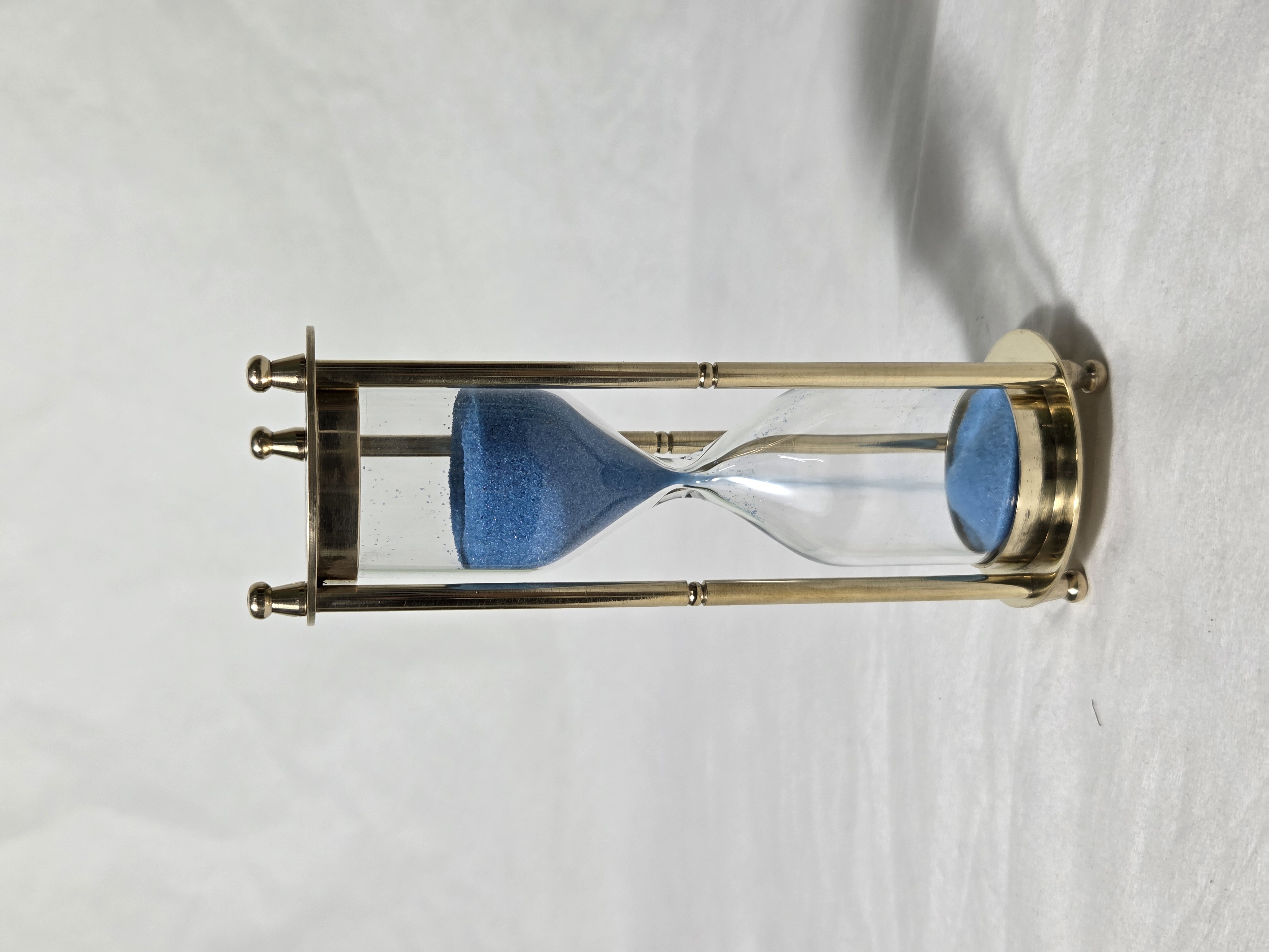 Hand-Crafted Brass Hourglass with blue sand