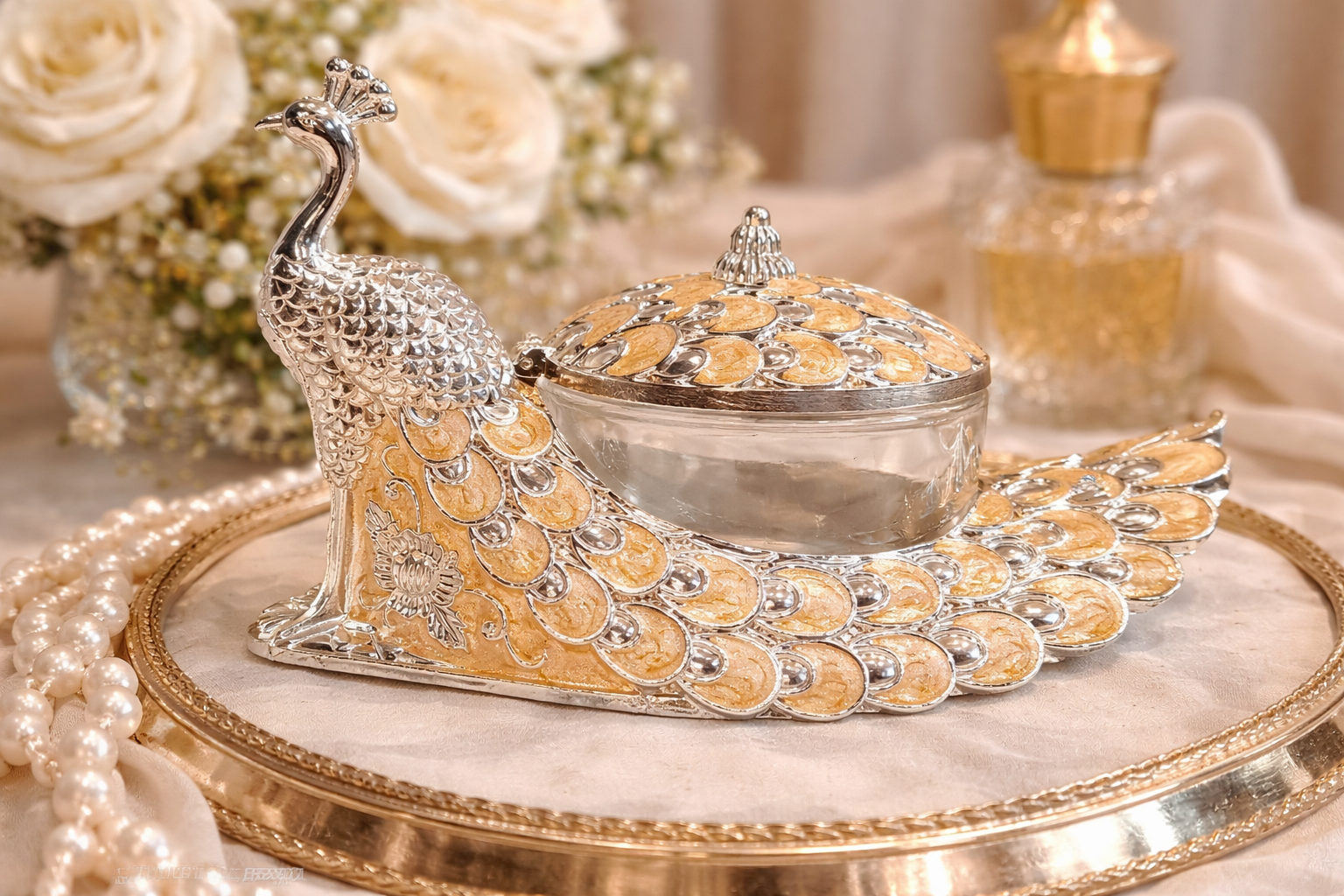 Regal Peacock Elegance Trinket Box with spoon 