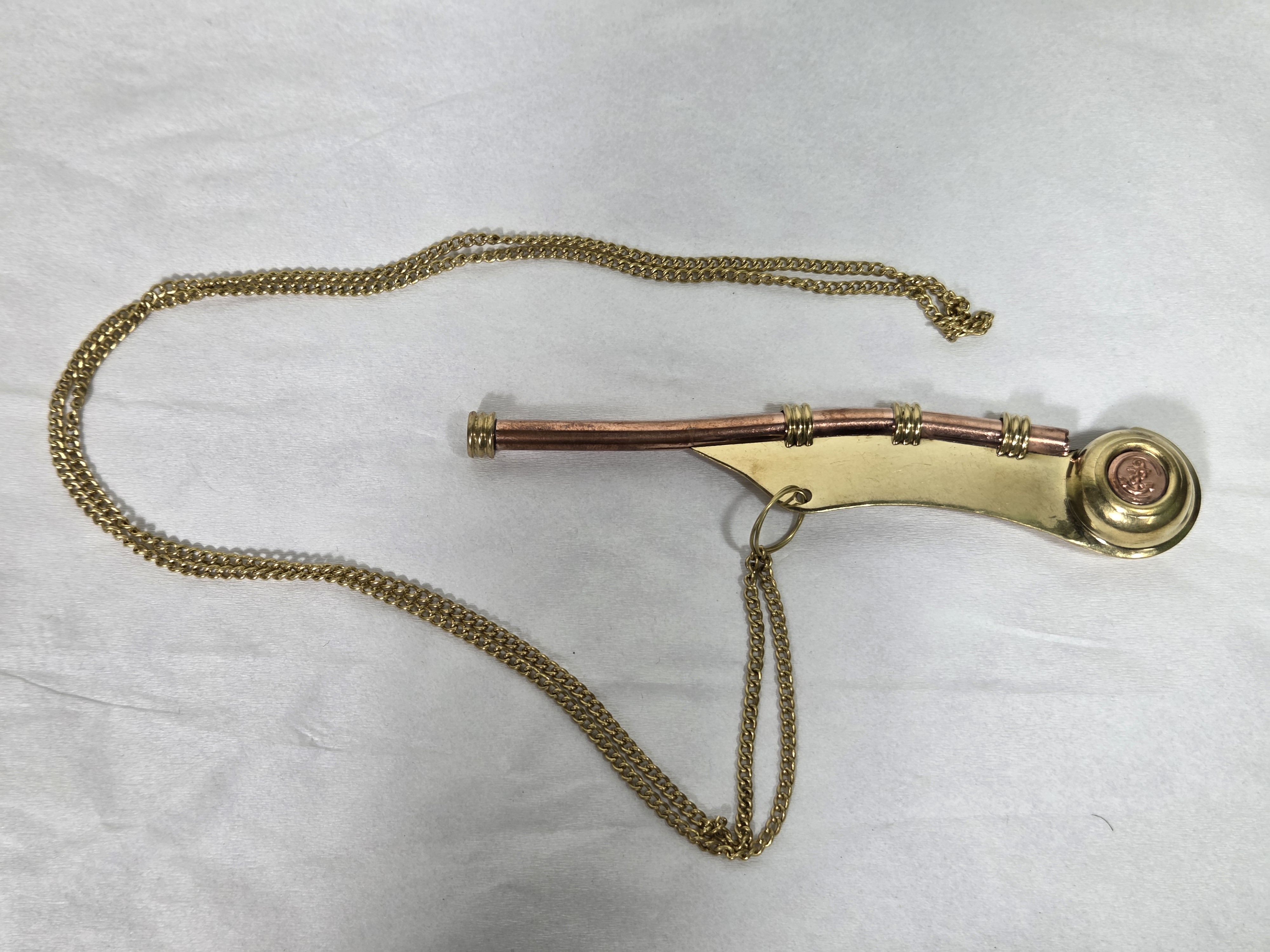 Nautical Boatswain’s Whistle Chain – Vintage Brass & Copper Maritime Necklace