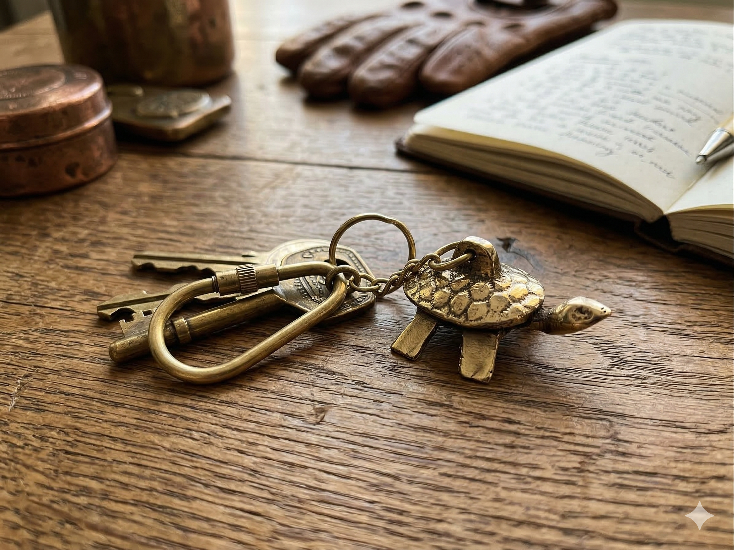 Vintage Turtle Keychain – Antique Brass Nautical Animal Charm