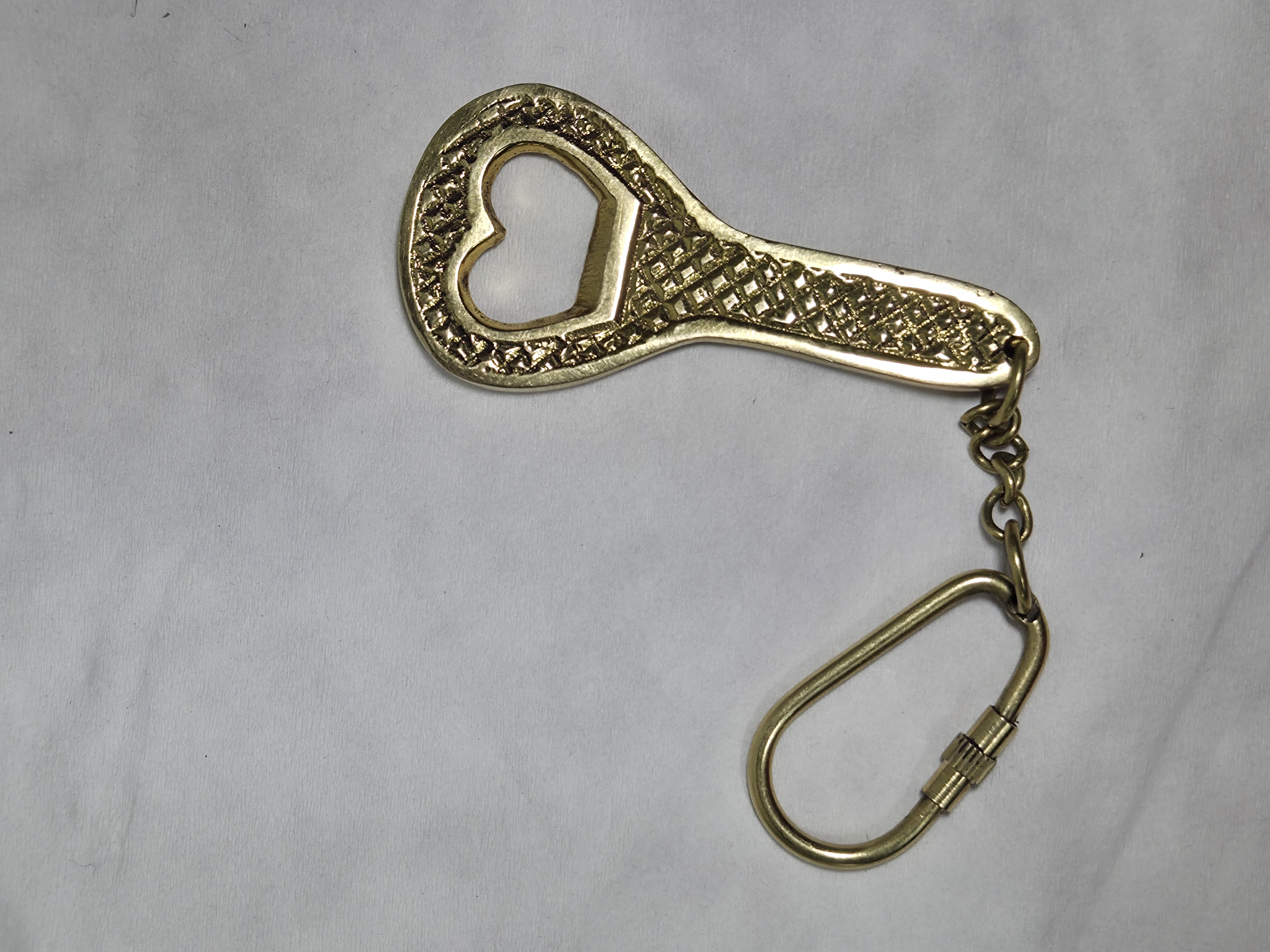 Intricate Heart-Cutout Brass Bottle Opener Keychain