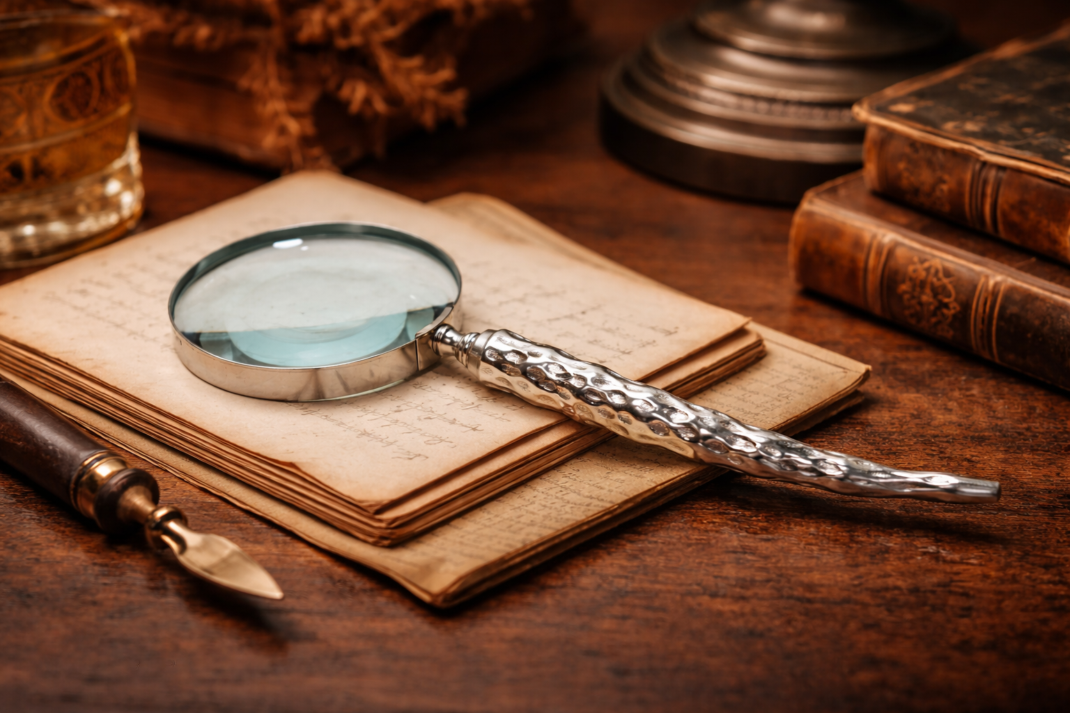 Detailed slim metal magnifying glass 