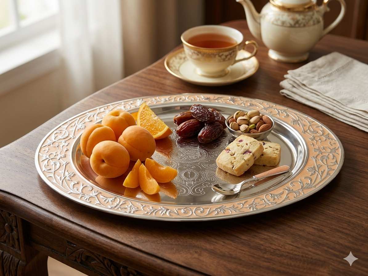 Vintage Elegance: Embossed Silver & Gold Oval Platter