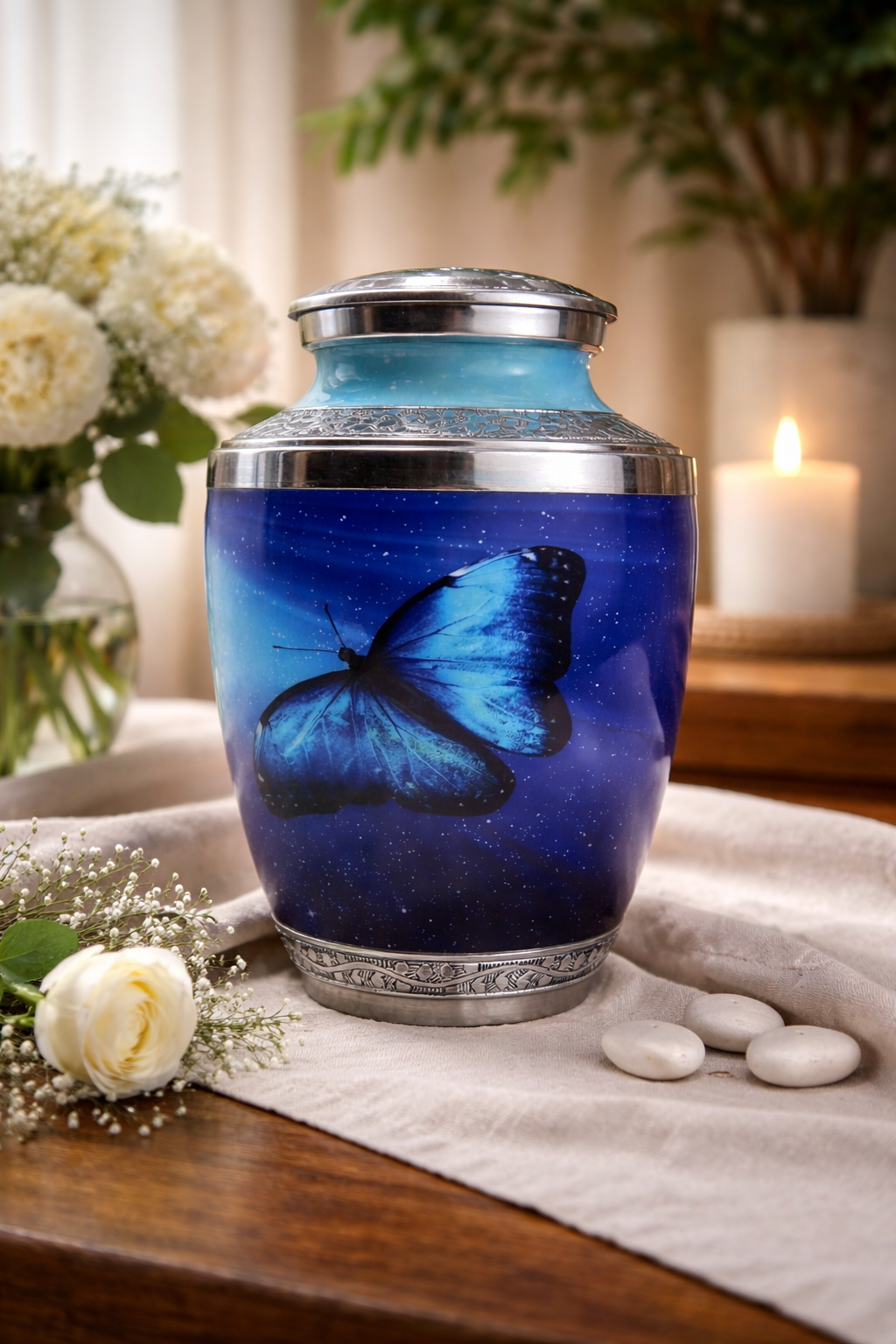 Blue Celestial Wings butterfly Urn