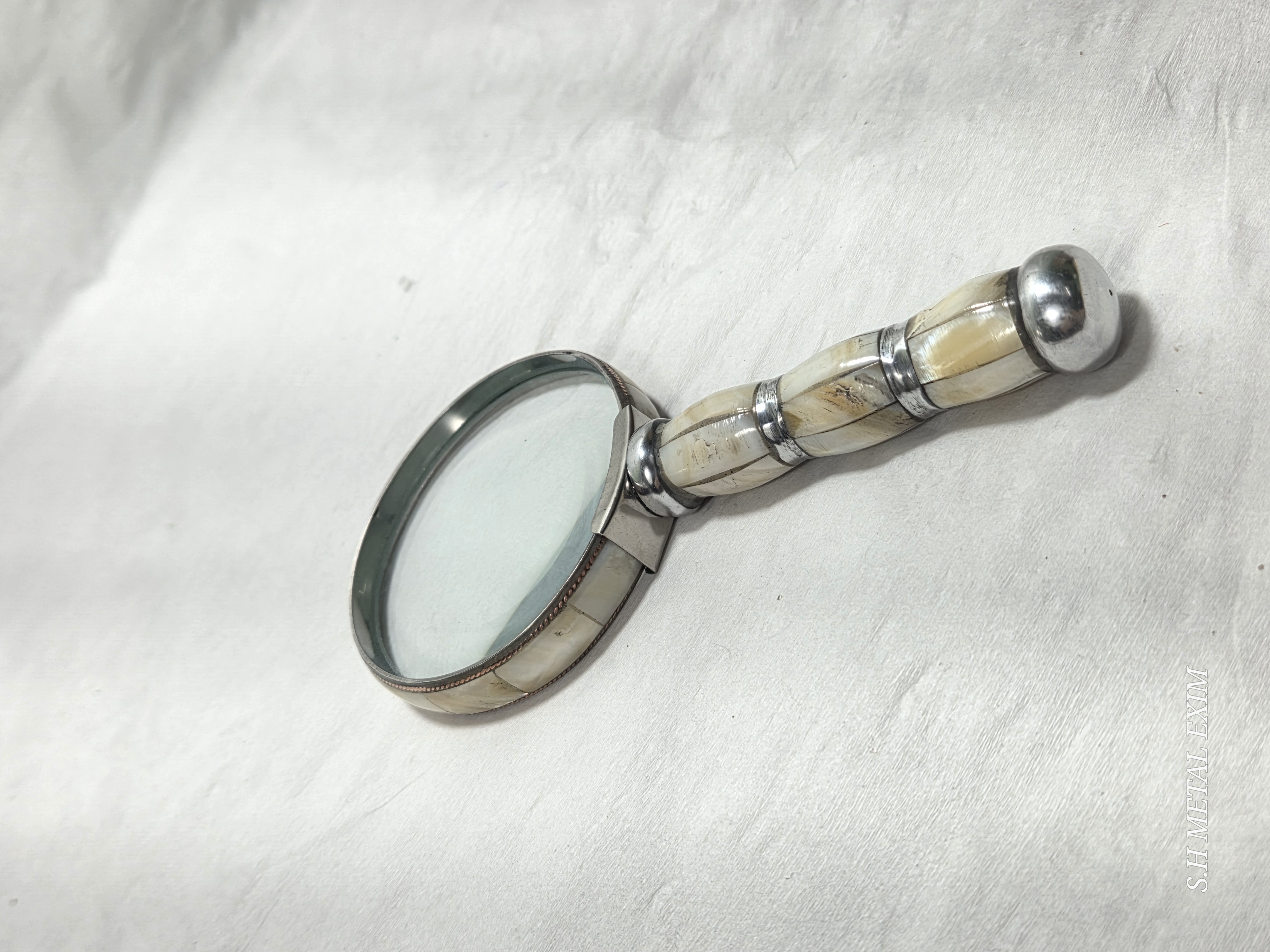 Artisan Bone-Inlay & Silver Handheld Magnifying Glass