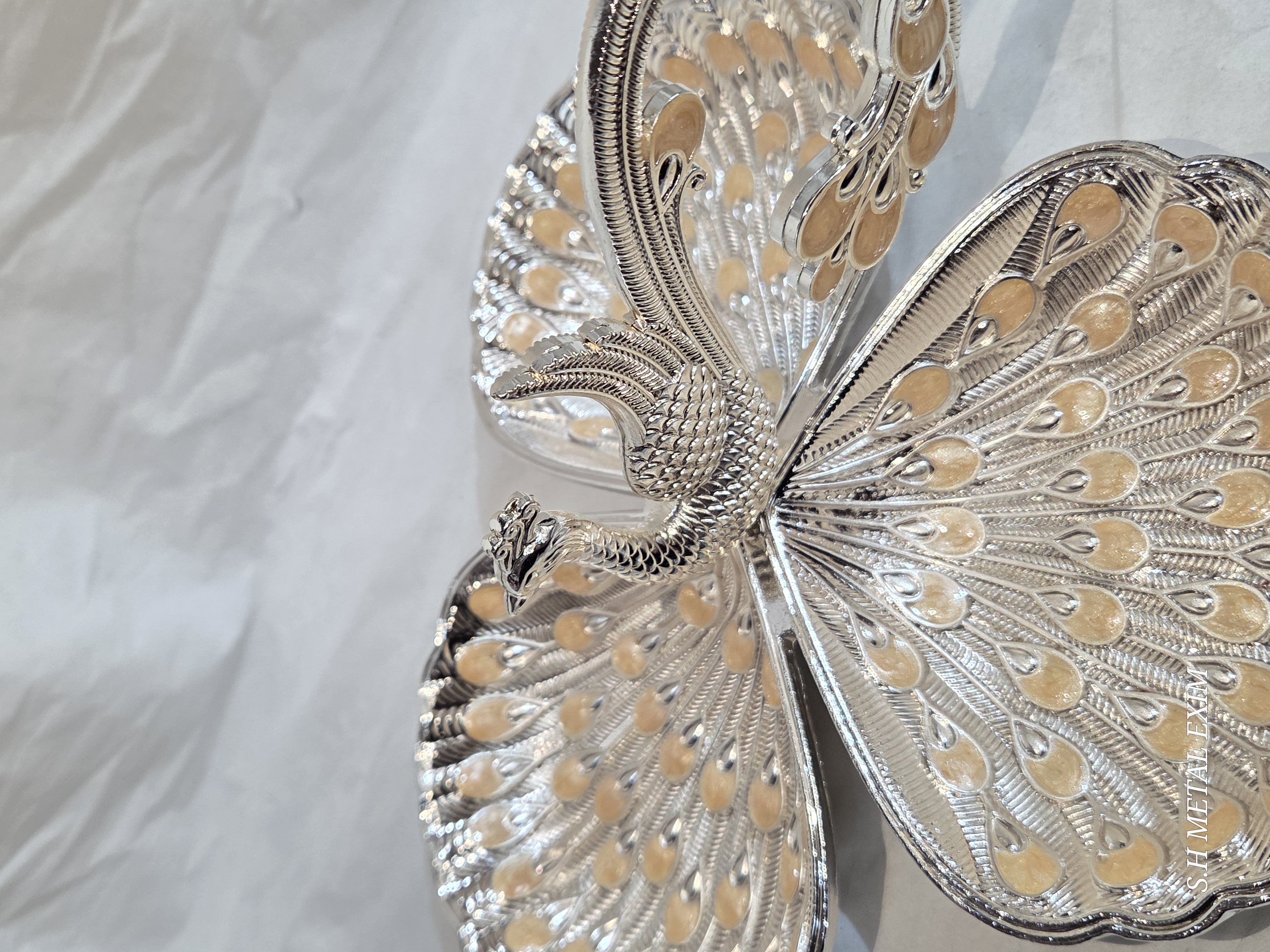 The Royal Platter: Silver Peacock Serving Tray