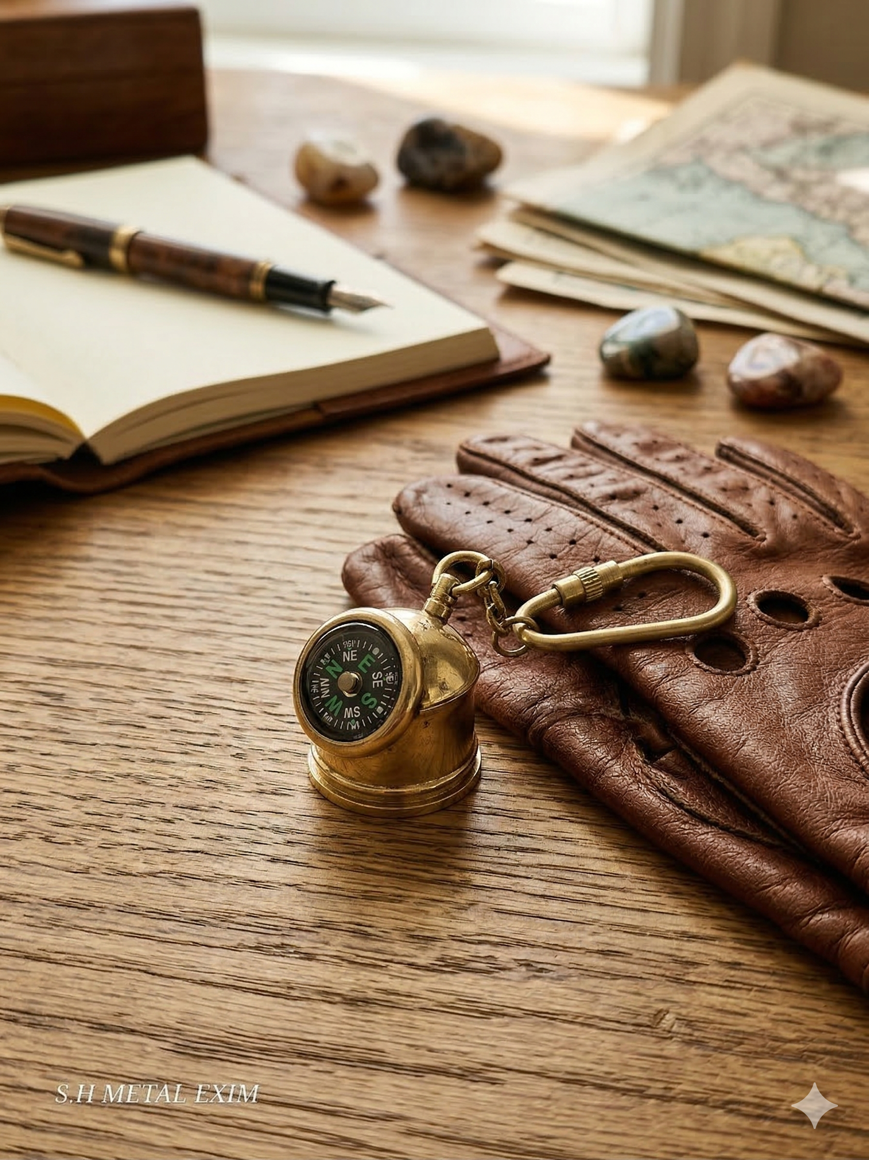 Vintage Compass Keychain – Antique Brass Explorer Navigation Charm