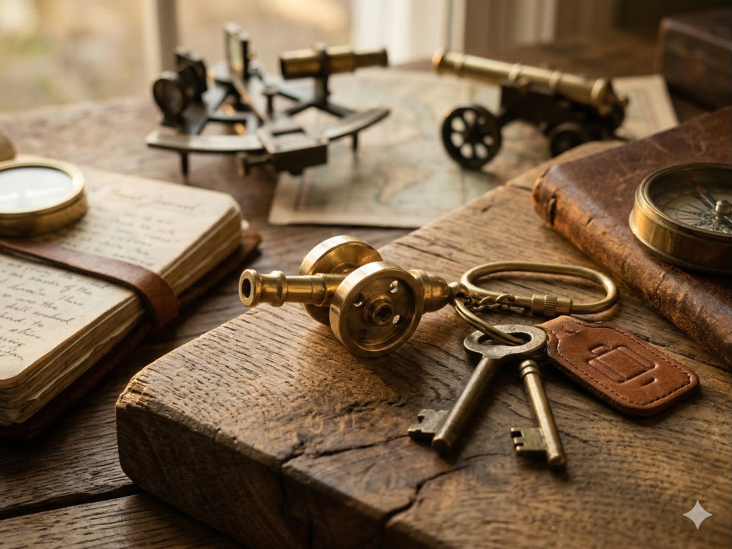 Antique Brass Cannon Field Gun Keychain