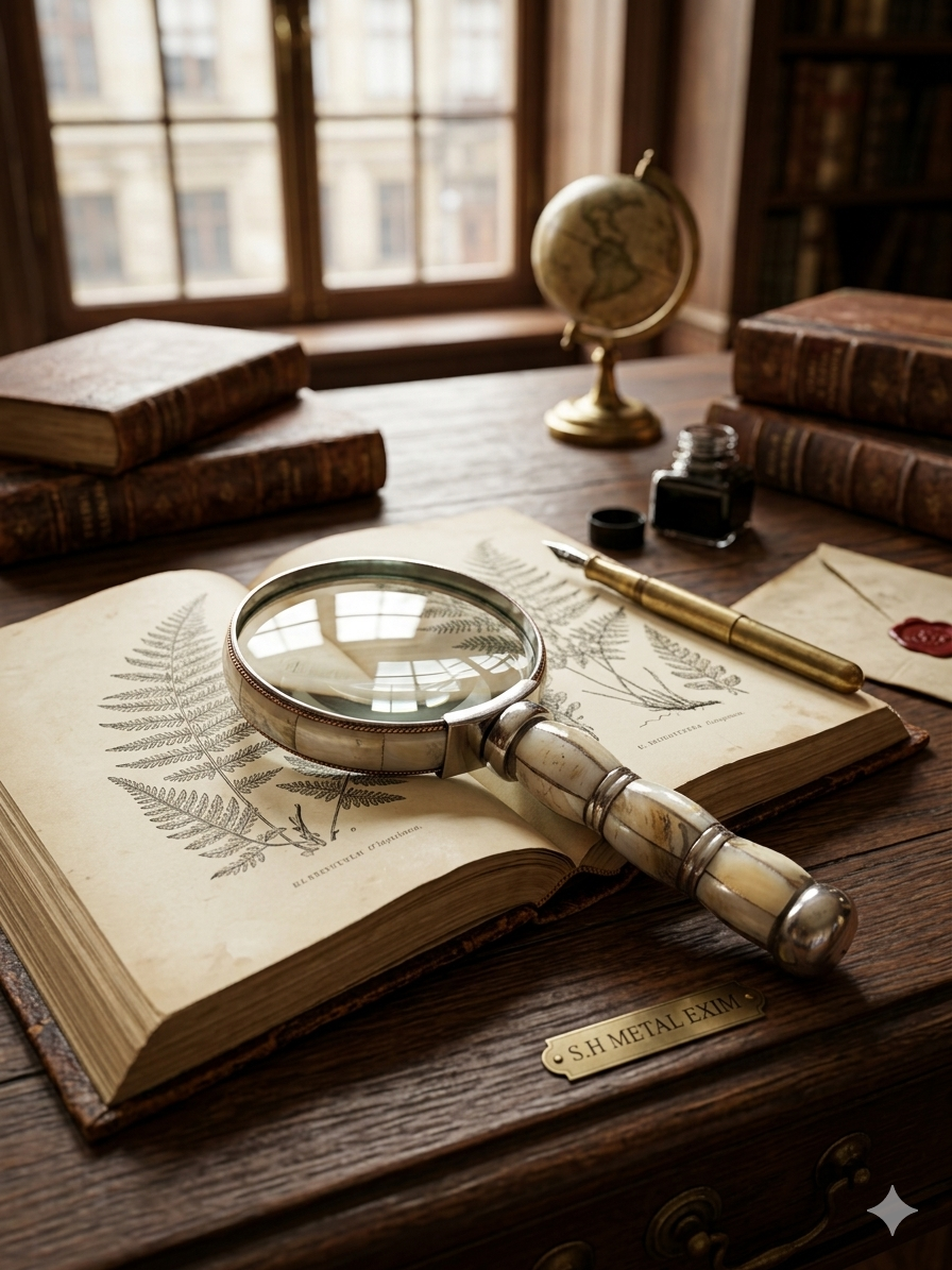 Artisan Bone-Inlay & Silver Handheld Magnifying Glass