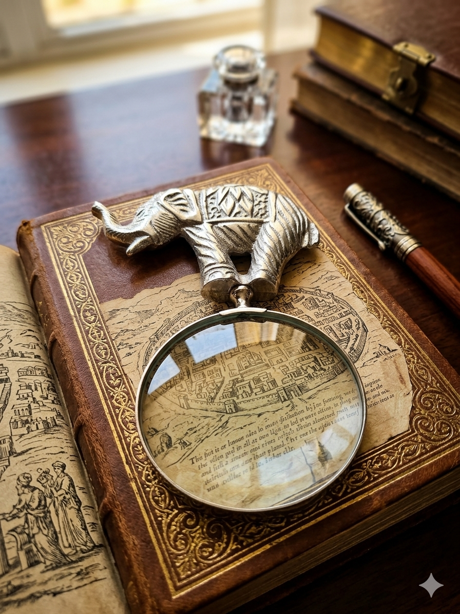 Navigating Legend: The Scholar’s Gilded Atlas and Elephant Magnifier
