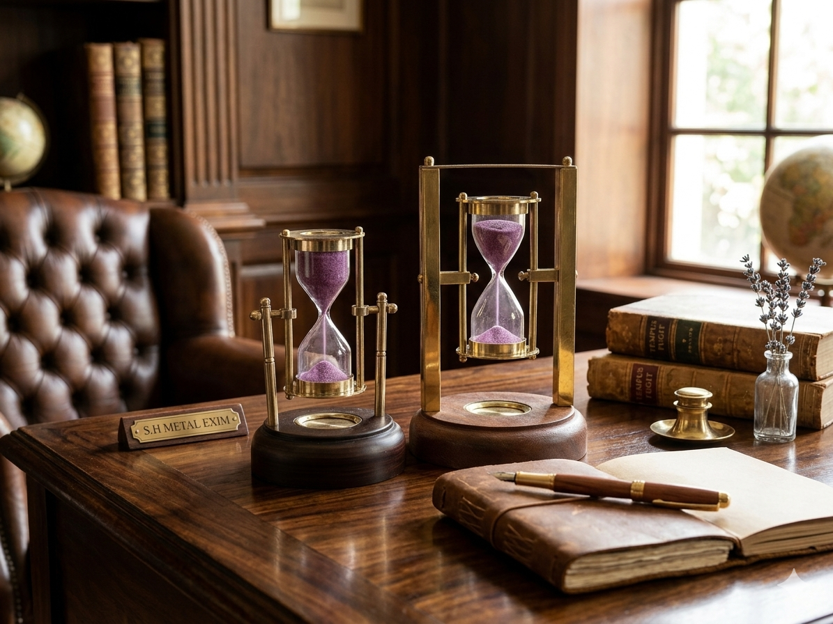 Rotating Brown & Wood Vintage Hourglass