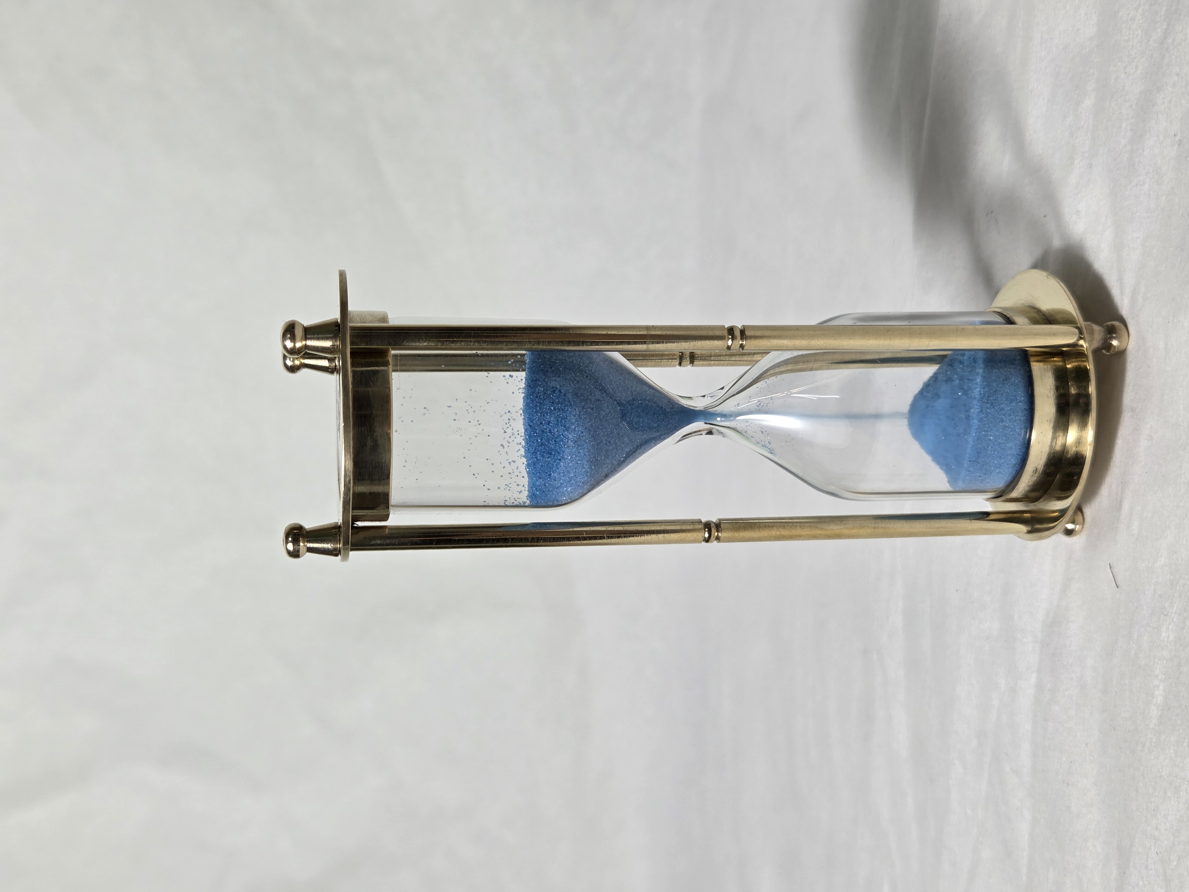 Hand-Crafted Brass Hourglass with blue sand