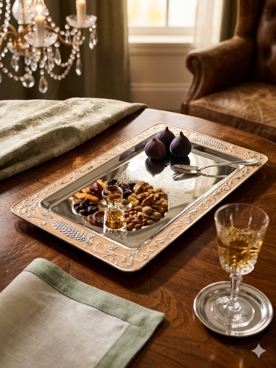 Bountiful Harvest: Silver & Peach Ornate Tray