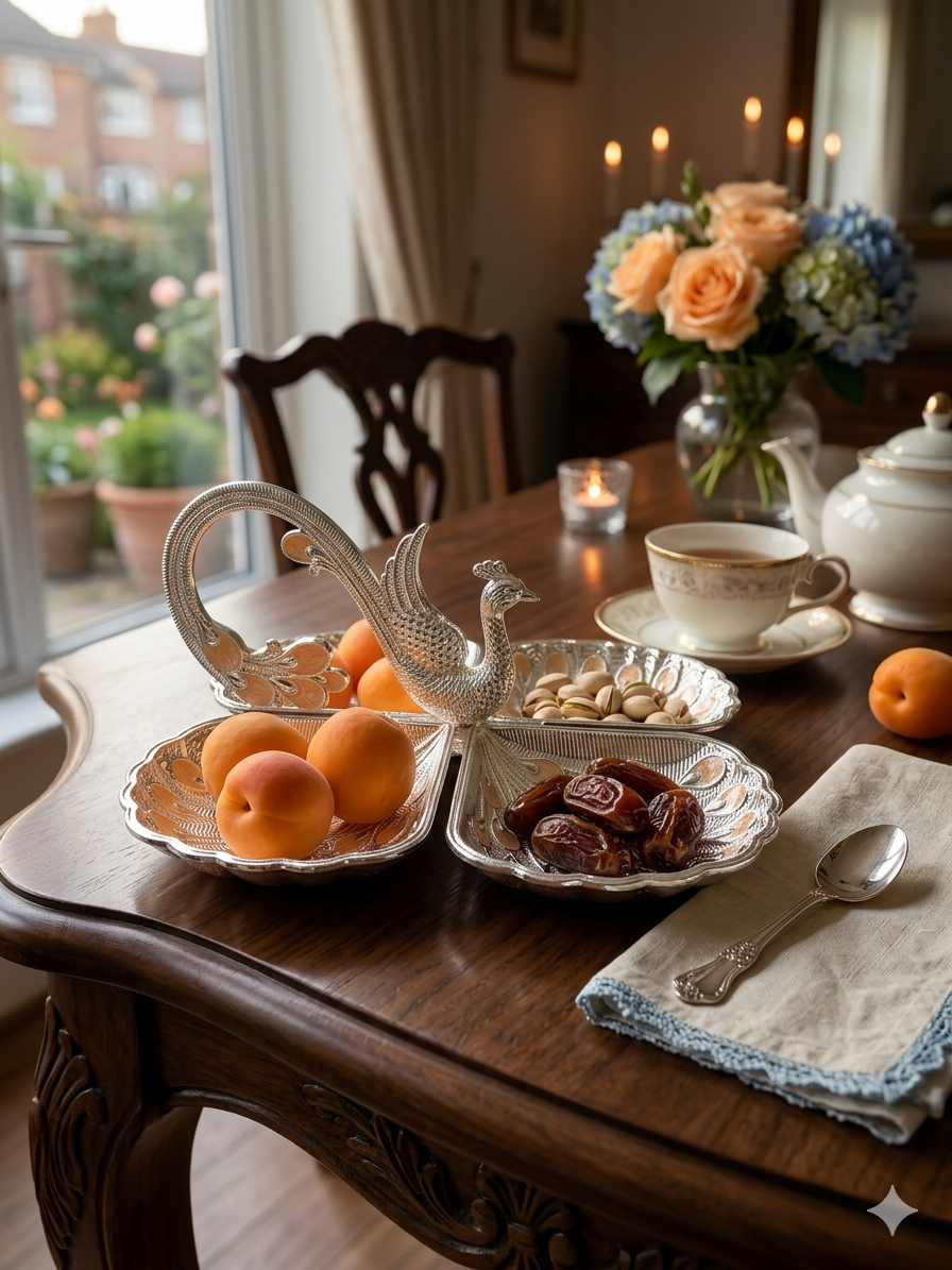 The Royal Platter: Silver Peacock Serving Tray