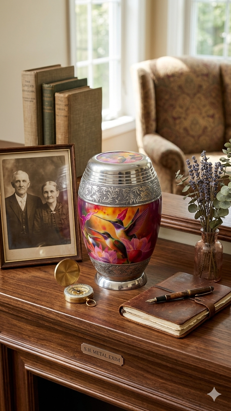 Silver Hummingbird Haven: A Vibrant Tribute Urn