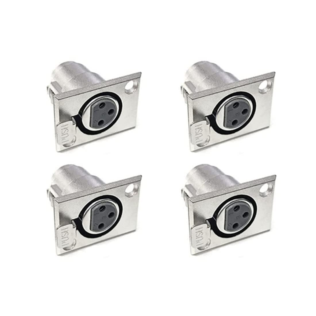 3-Pin XLR Female Panel Mount Connectors (Set of 4)