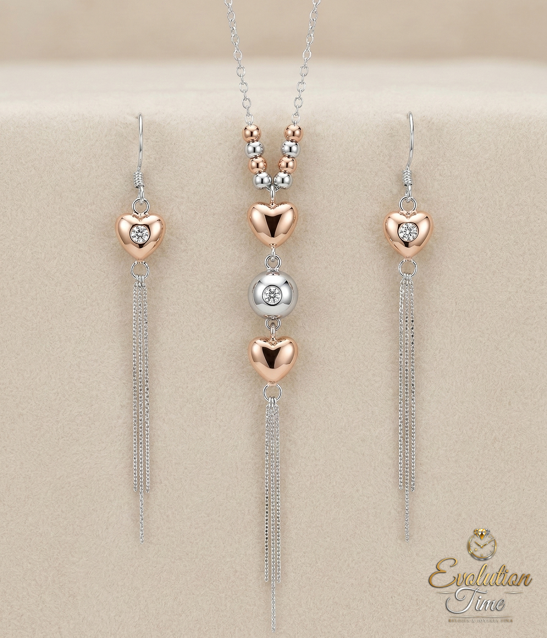 Juego de joyería corazones tricolor