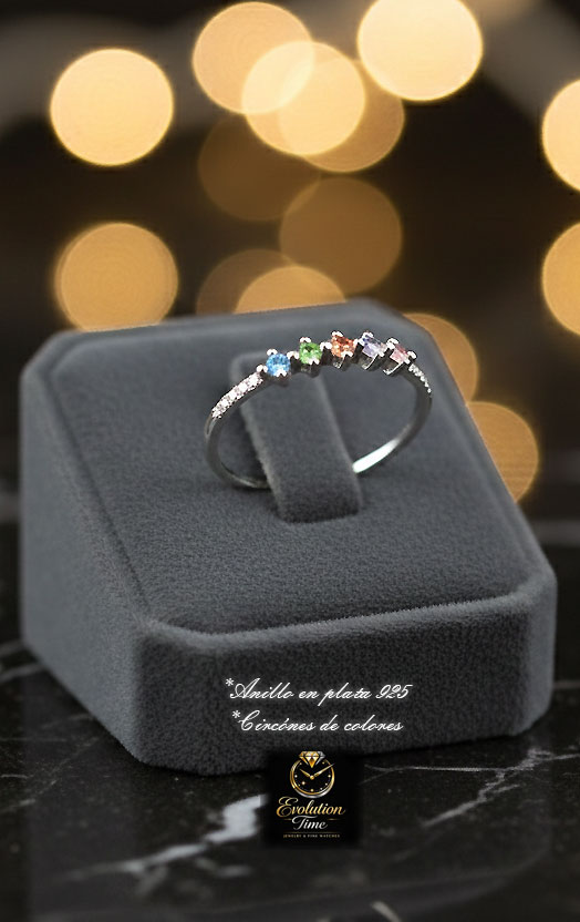 Anillo en plata 925 con circonias de colores