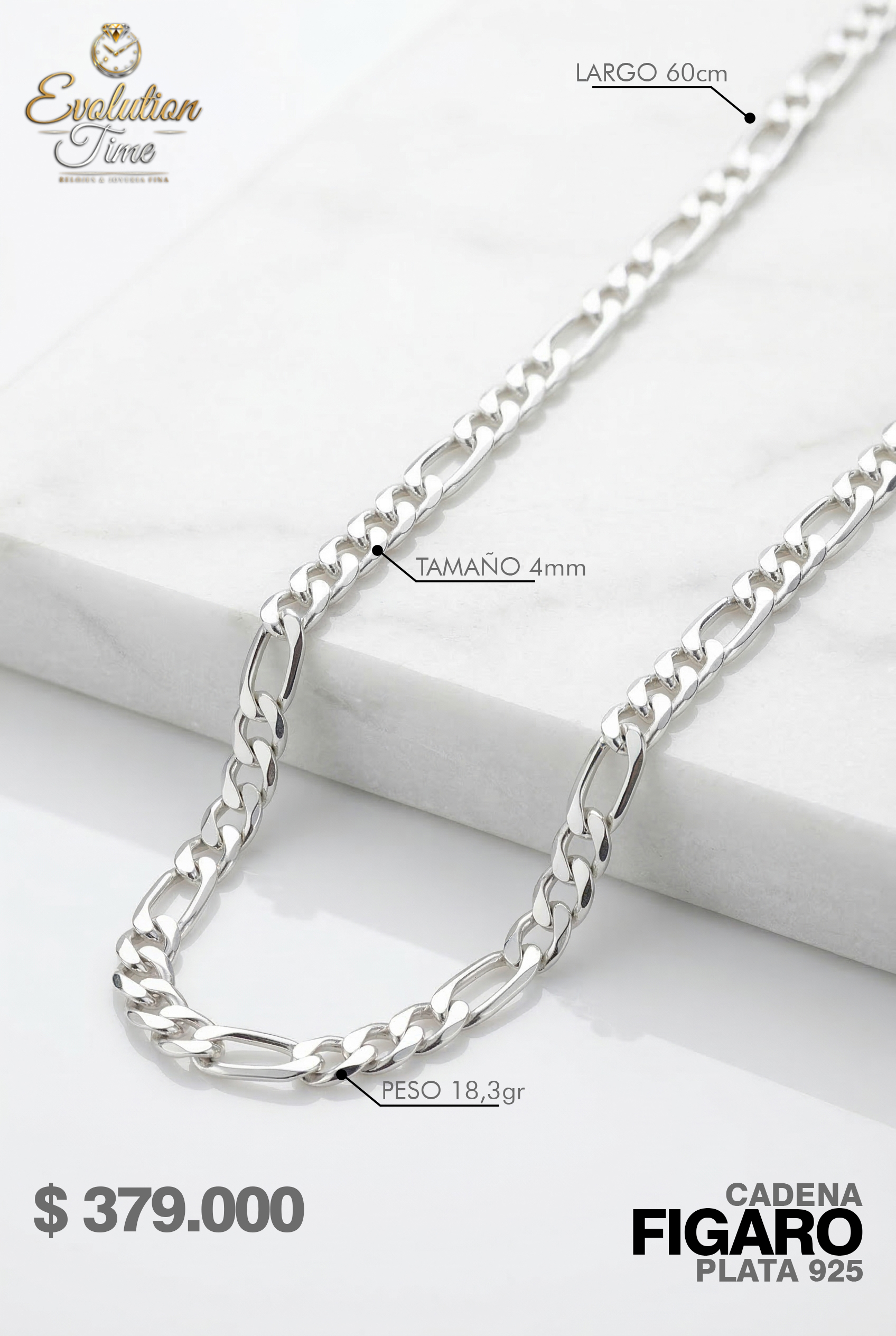 Cadena Figaro Plata 925 $379