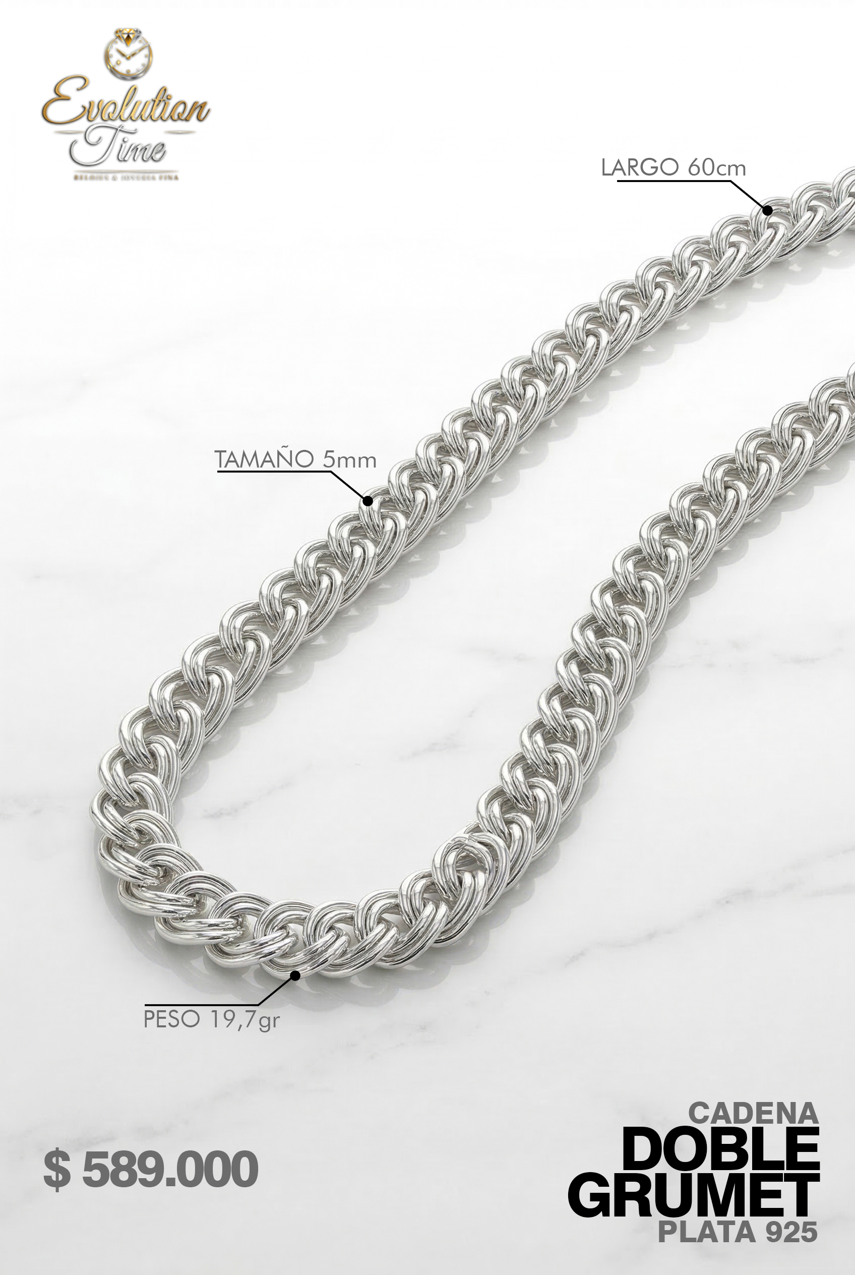 Cadena Doble Grumet Plata 925