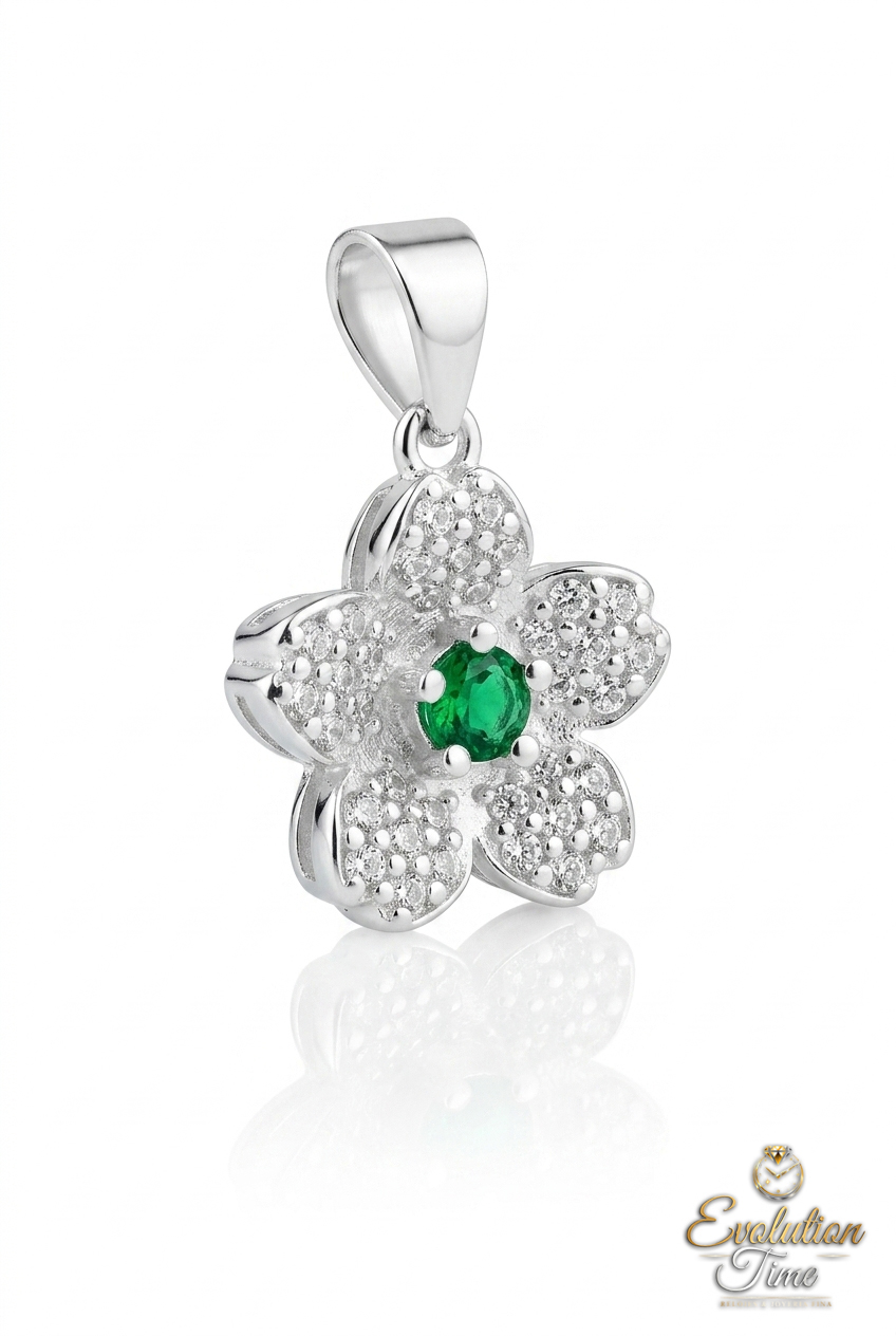 Dije Flor Plata con circón