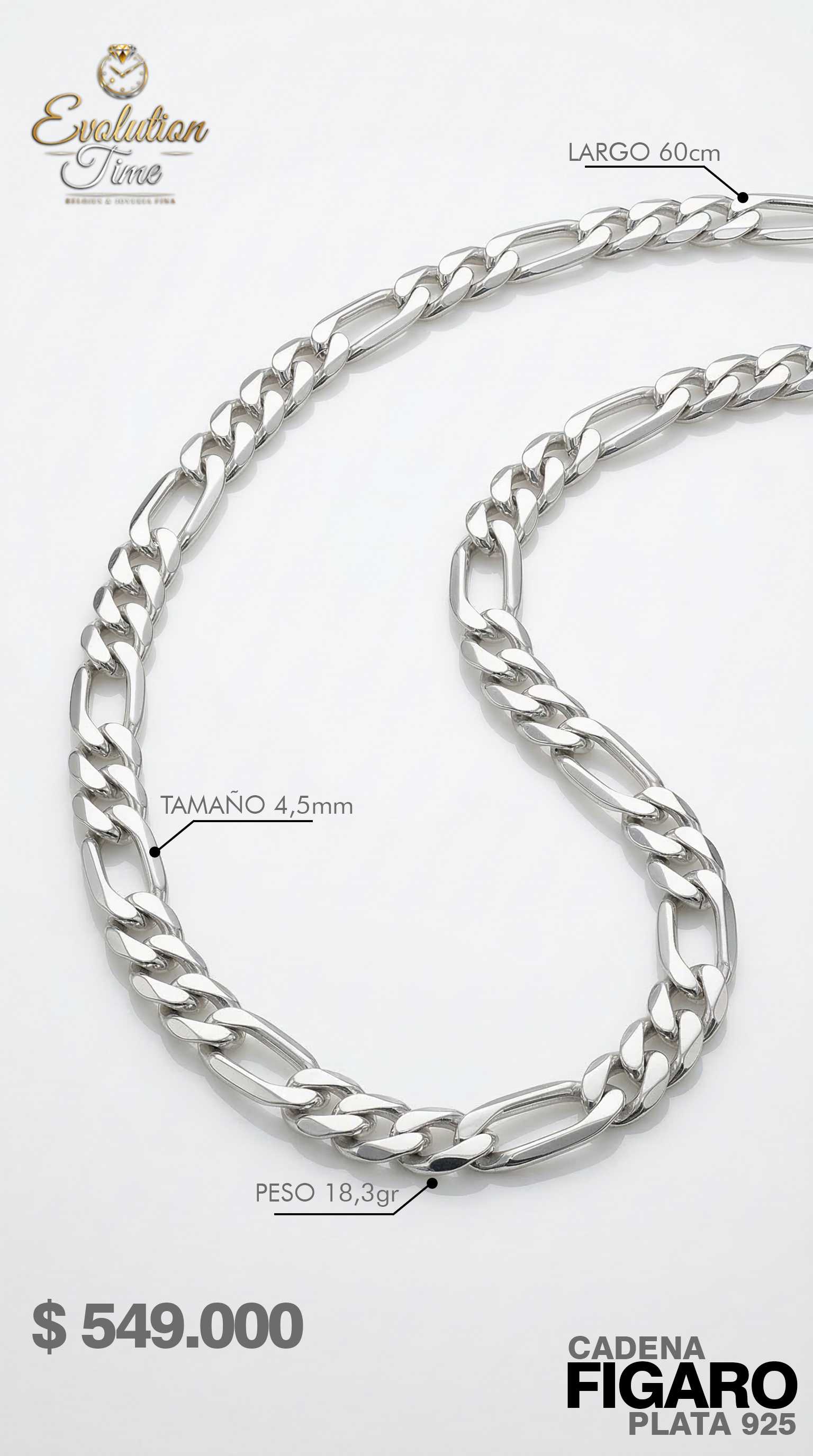 Cadena Figaro Plata 925 $549