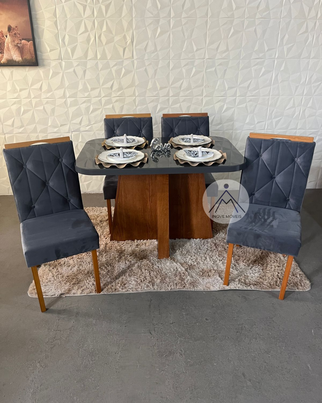 Mesa Porto + 4 Cadeiras Veludo