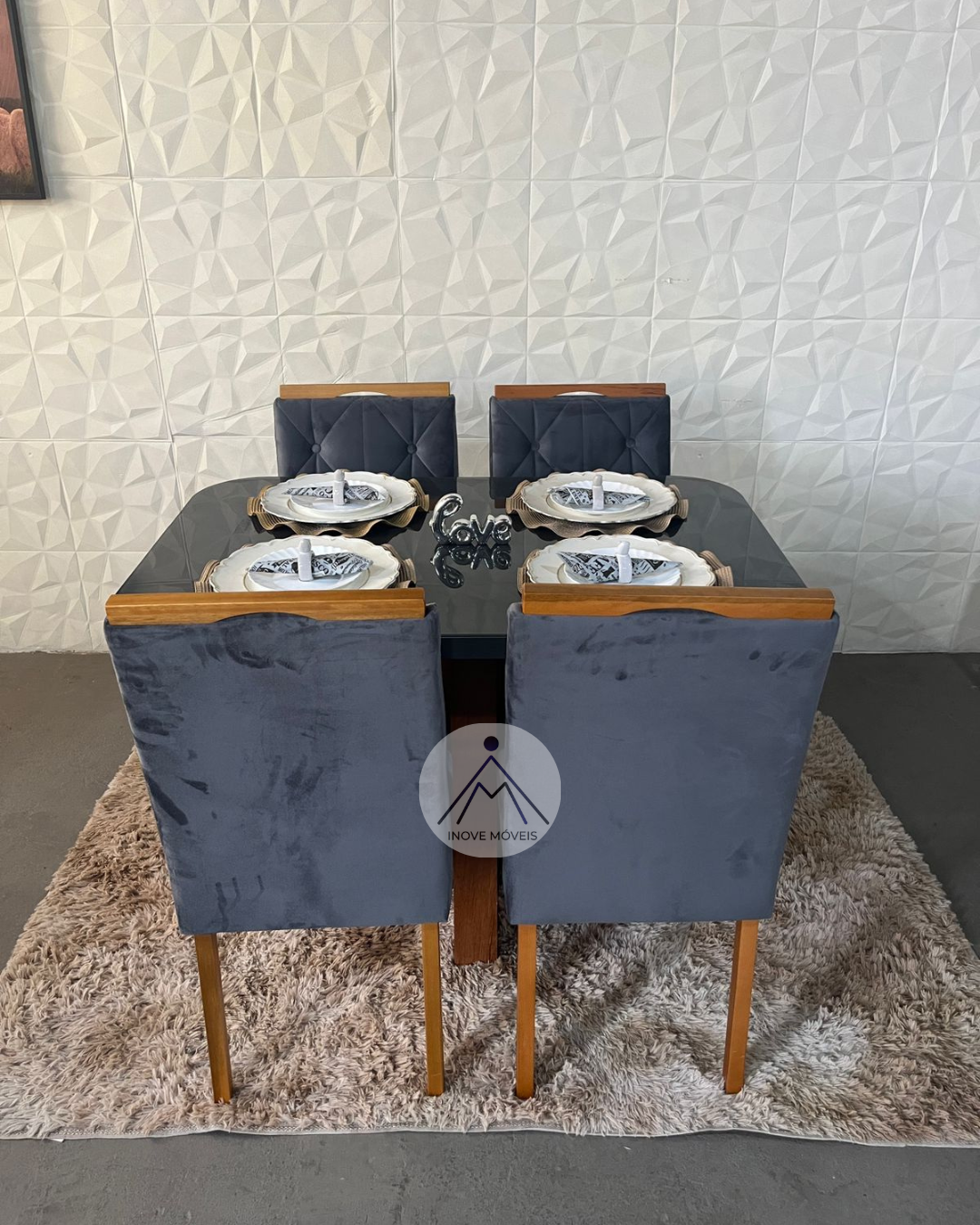 Mesa Porto + 4 Cadeiras Veludo