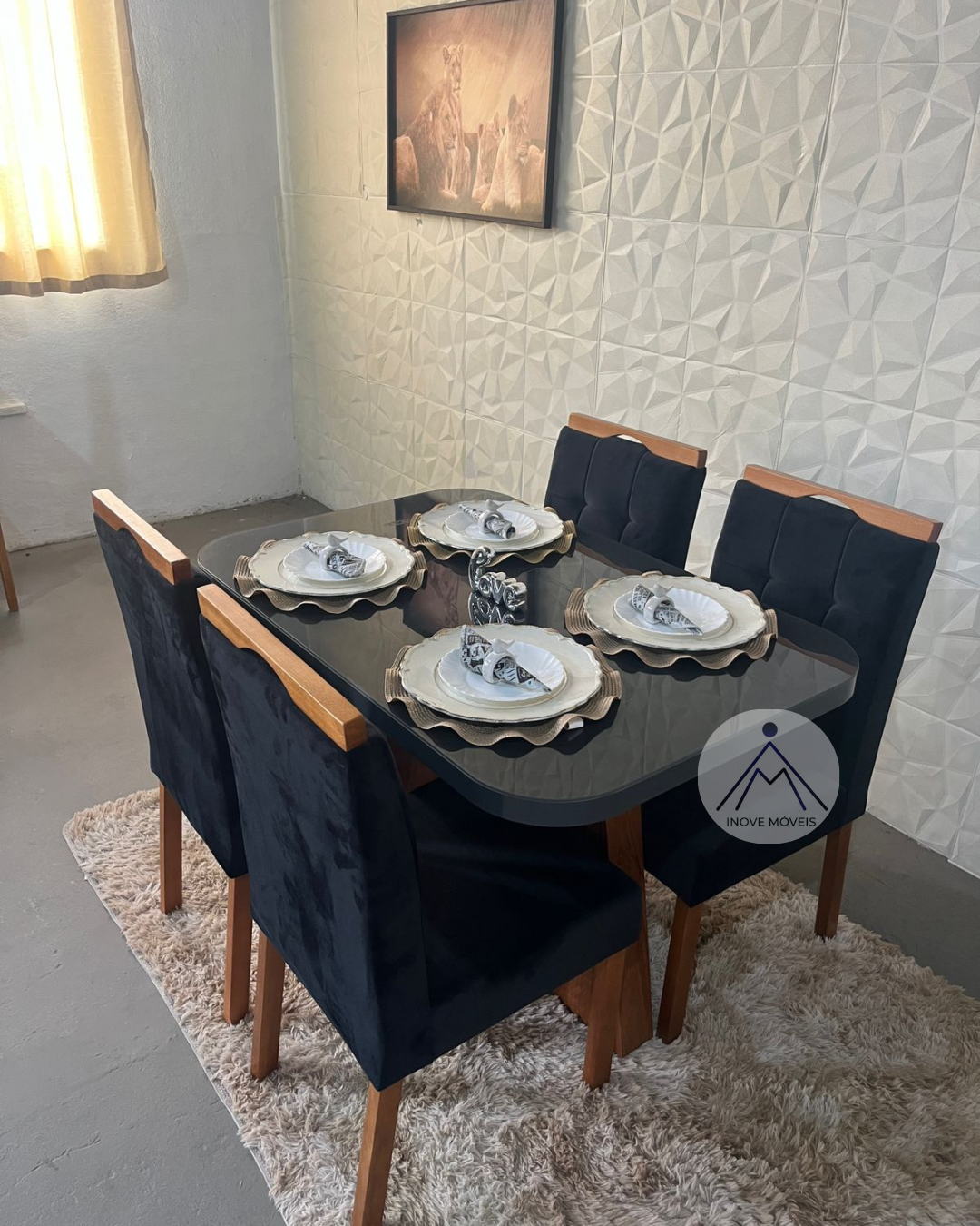 Mesa Porto + 4 Cadeiras Veludo