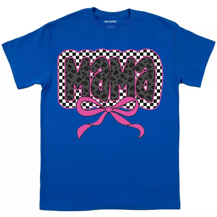 Mama Checkered Cheetah Bow T-Shirt