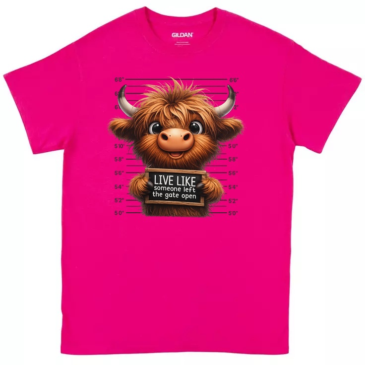Highland Cow "Live like someone left the gate" open Tee