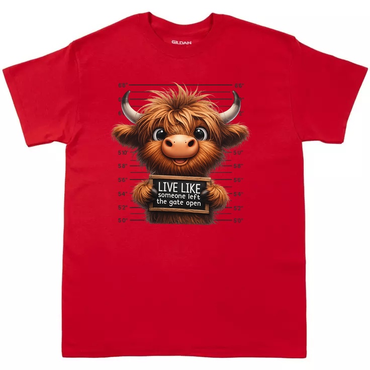 Highland Cow "Live like someone left the gate" open Tee