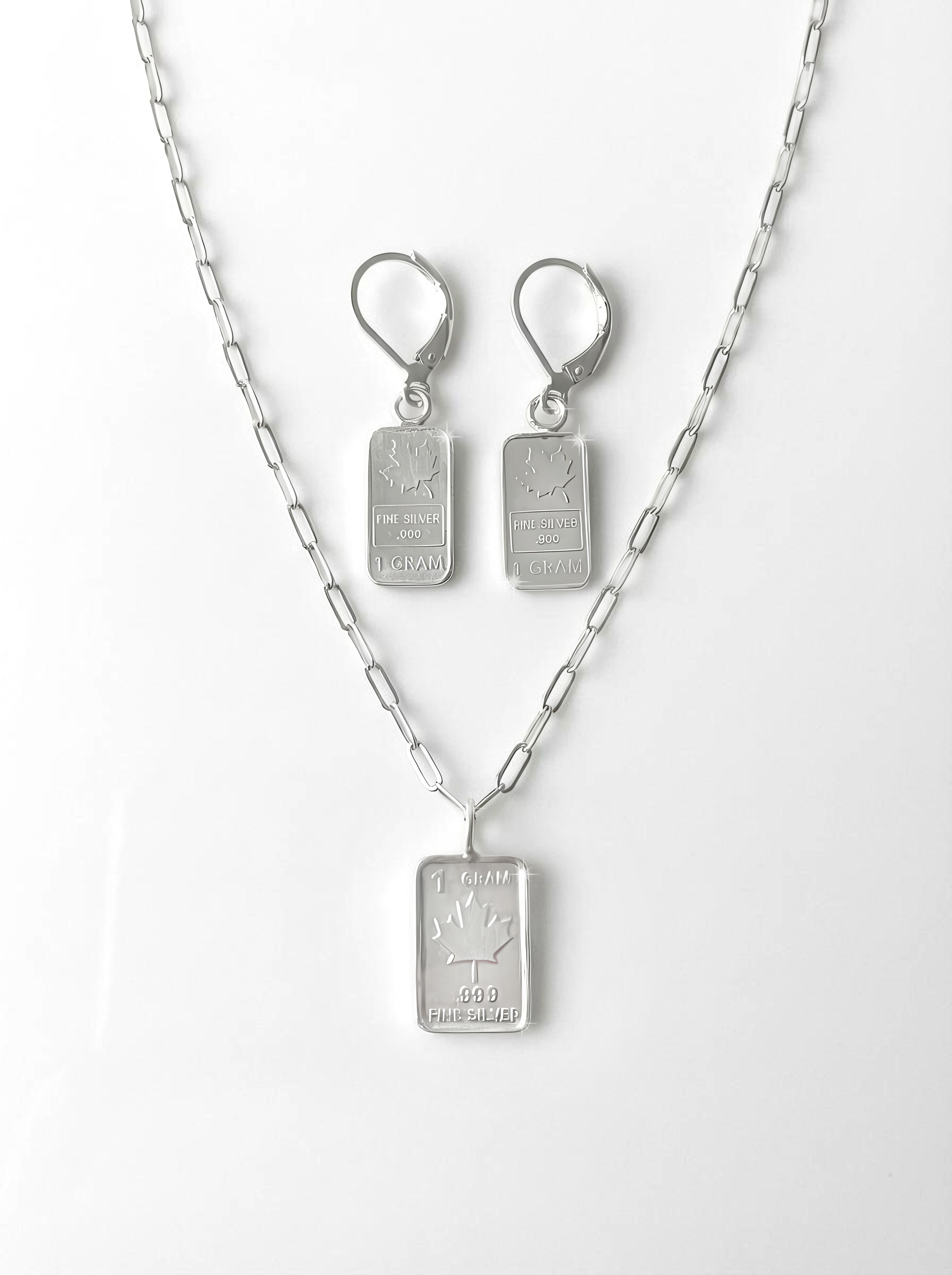 Fine Silver Bar Pendant Jewelry Set