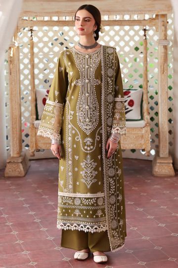 Embroidered Olive Green 3-Piece Suit