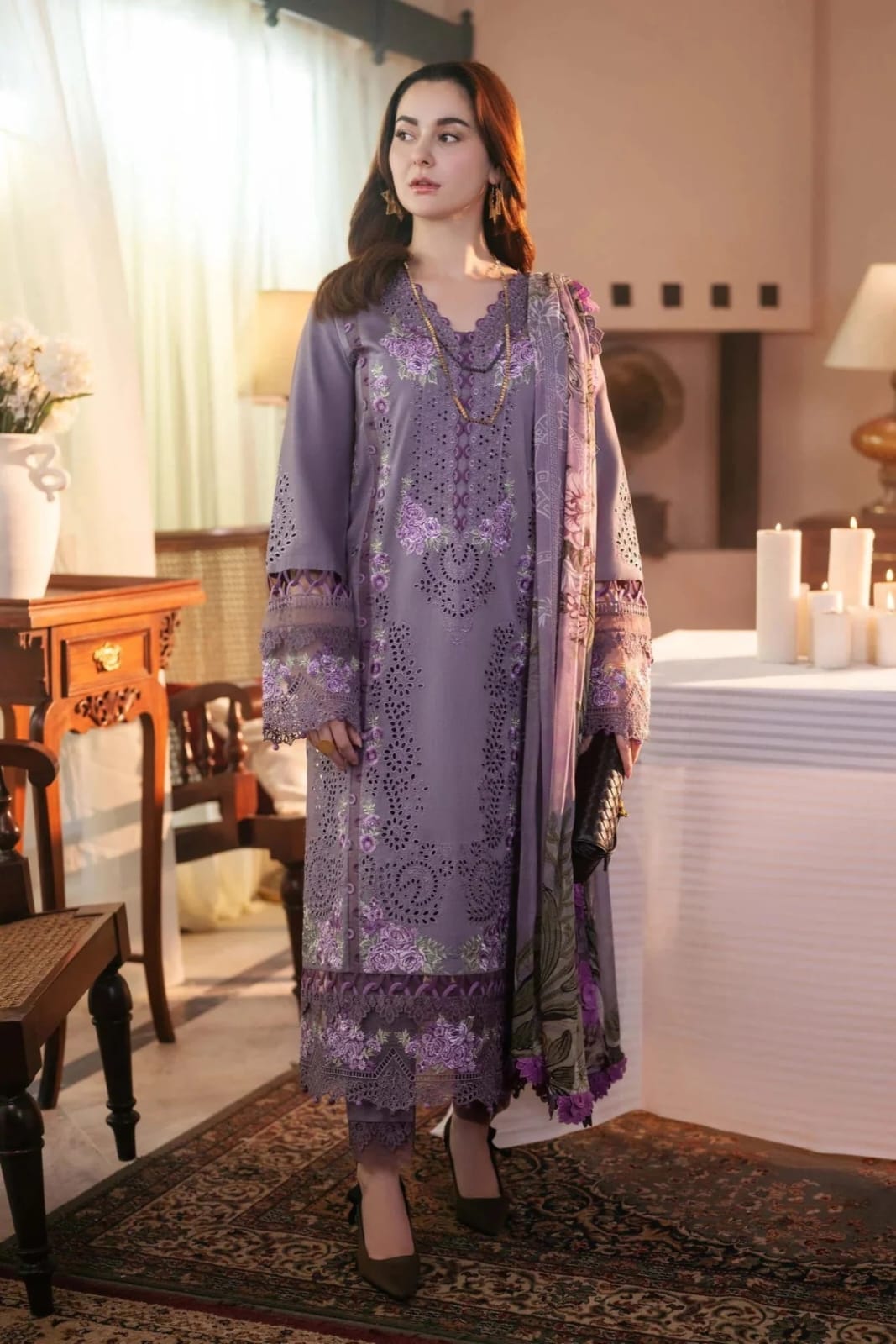 Lavender Embroidered Lawn Suit