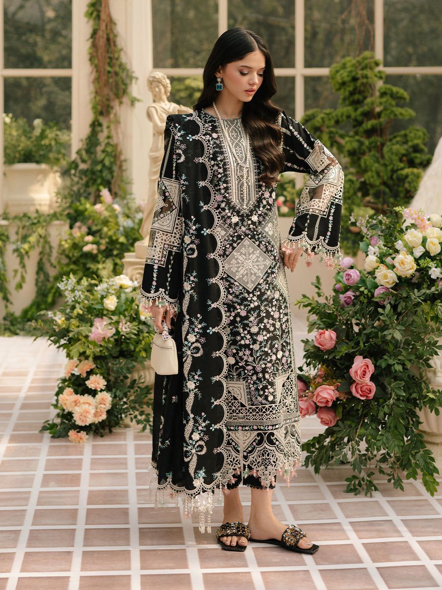 Elegant Black Embroidered Lawn Suit