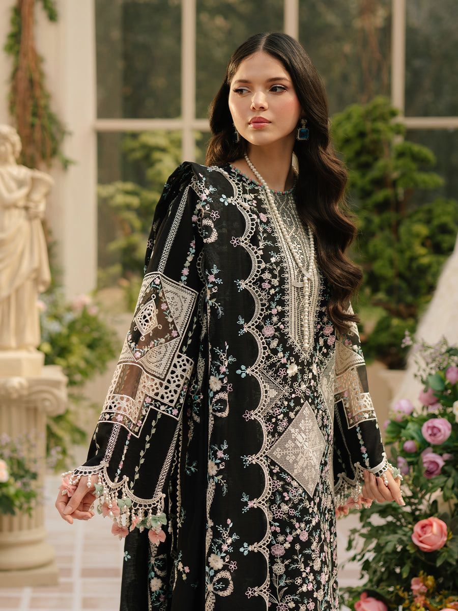 Elegant Black Embroidered Lawn Suit