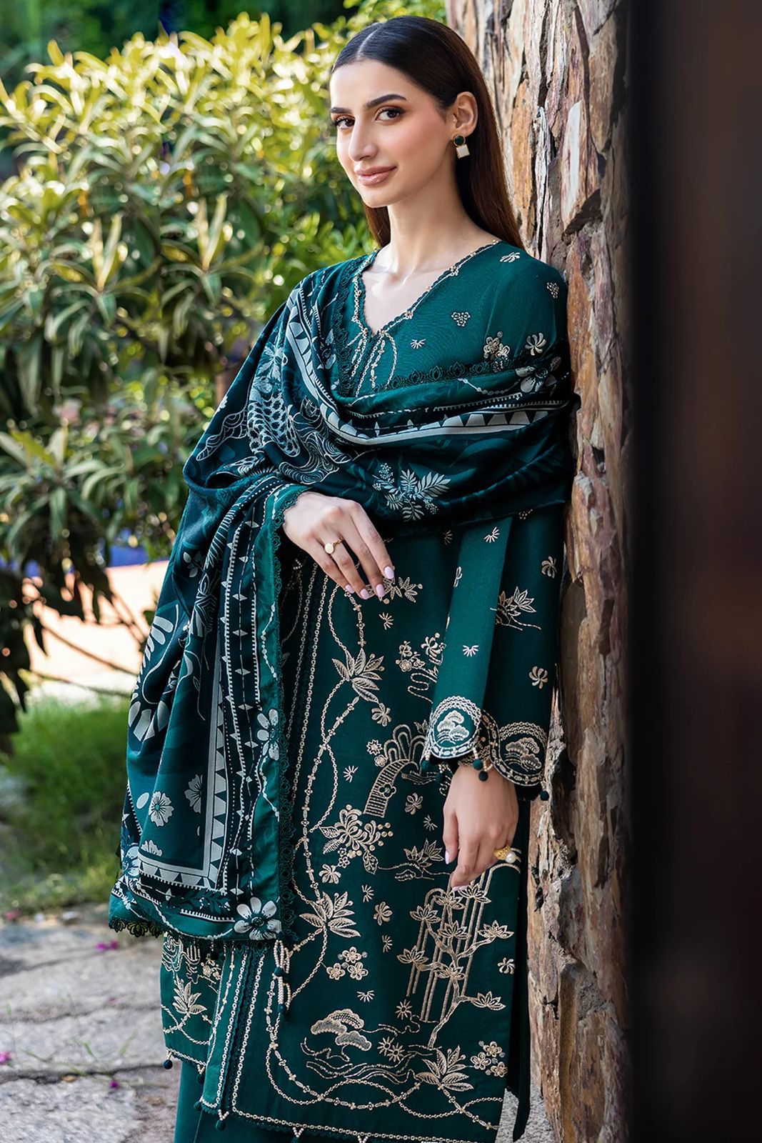 Embroidered Green Lawn Suit