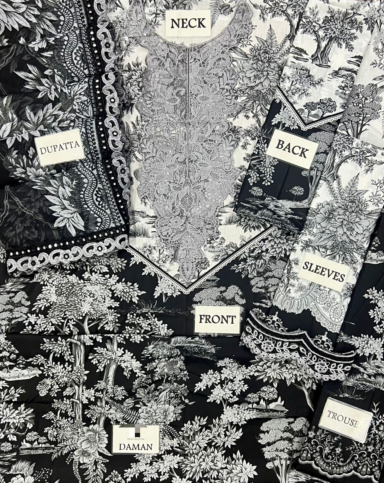 Maria B print lawan Embroidered Formal Black Dress