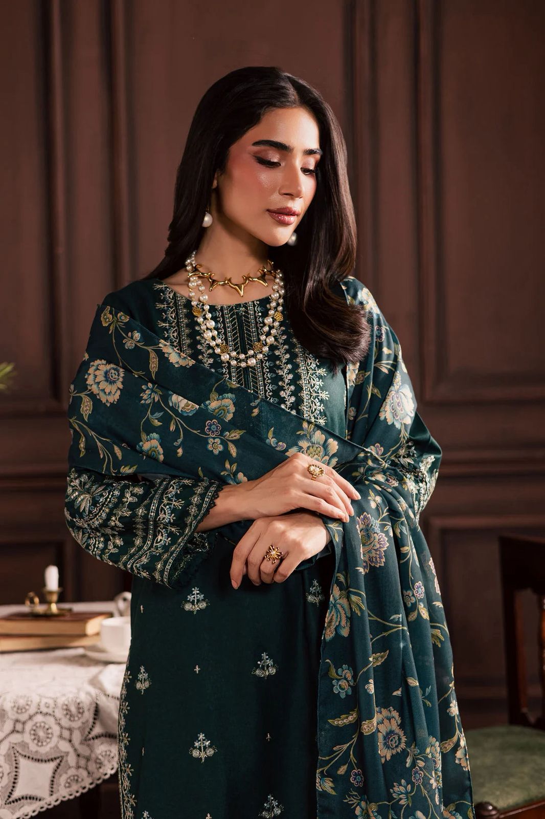Embroidered Green Lawn Suit