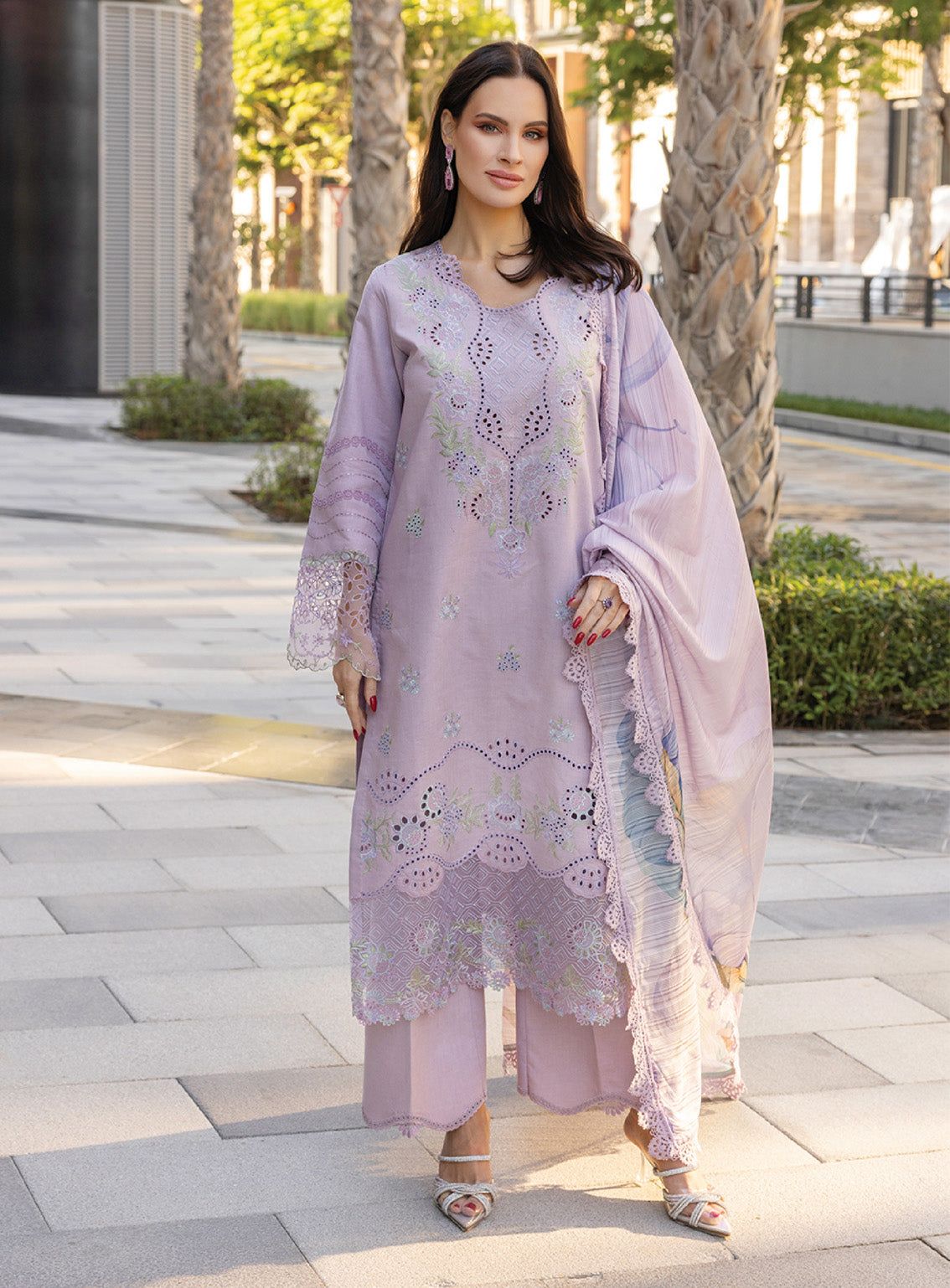 Elegant Lavender Embroidered Lawn Suit