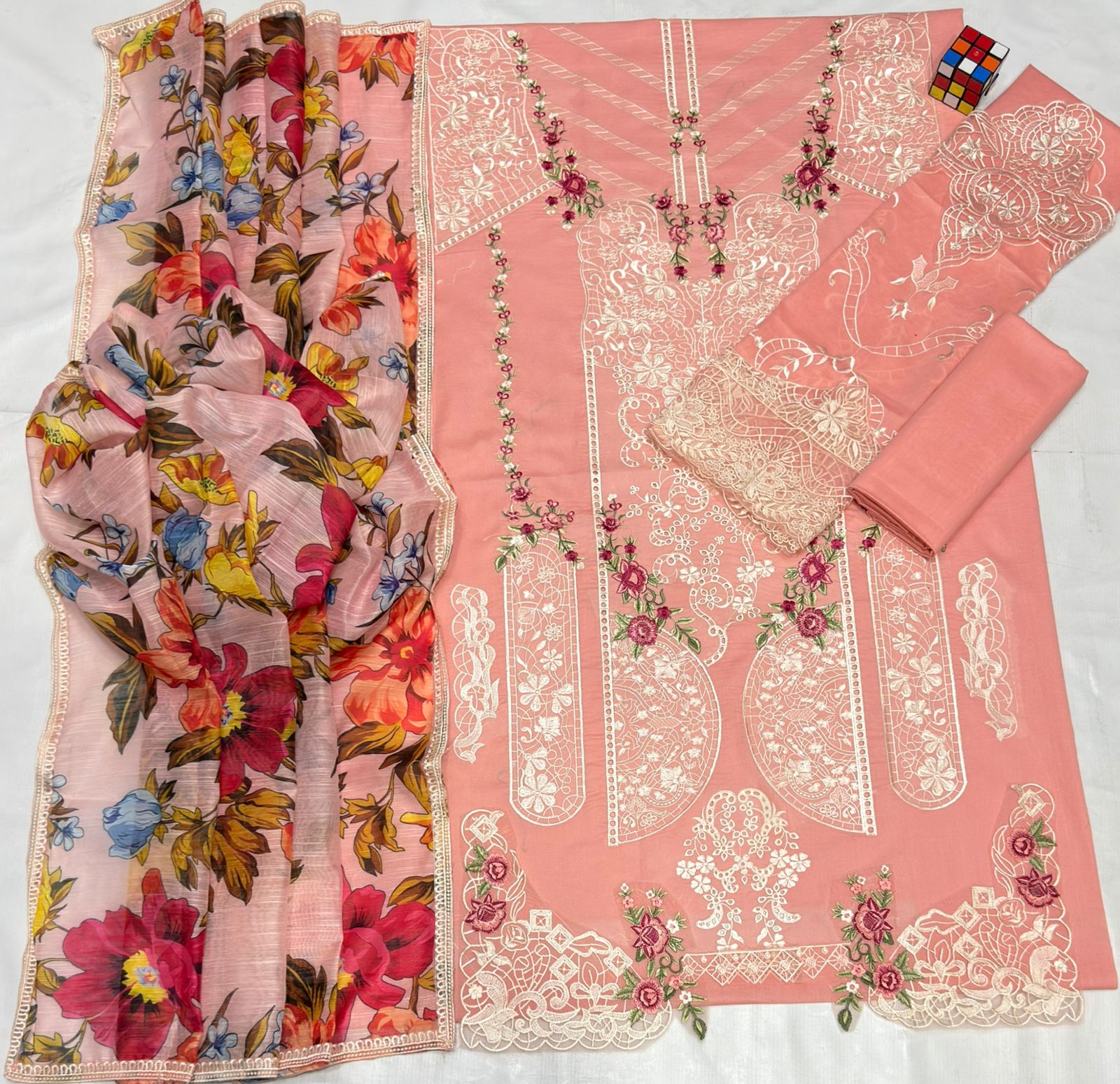Peach Floral Lawn Suit