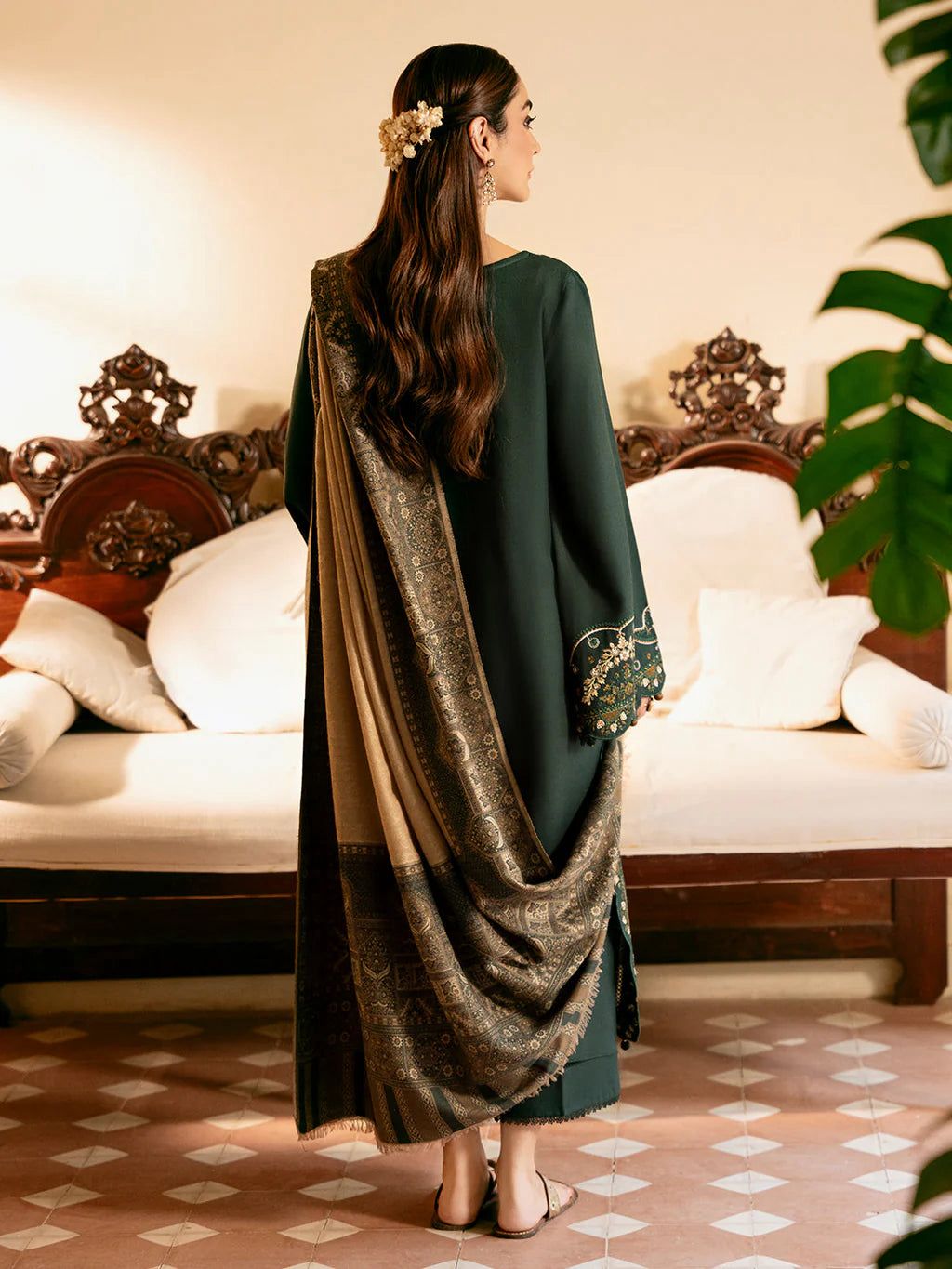 Embroidered Green Lawn Suit